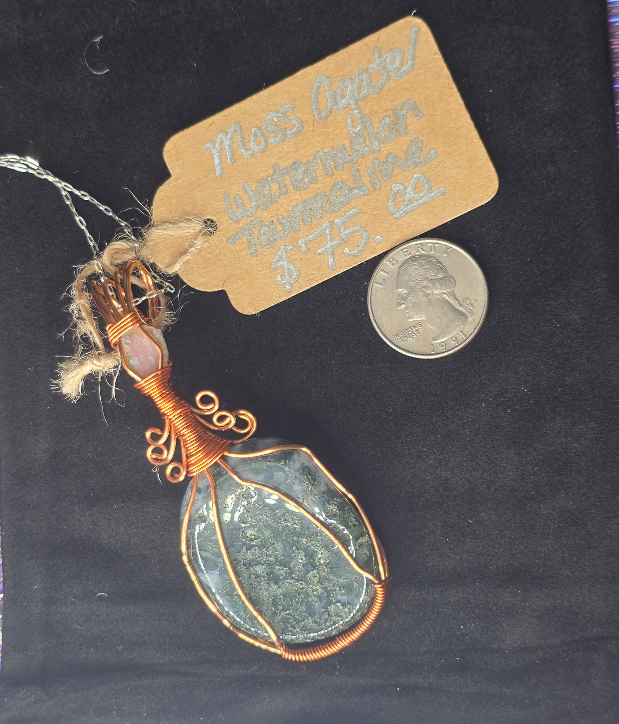Moss Agate Pendant with Watermelon Tourmaline