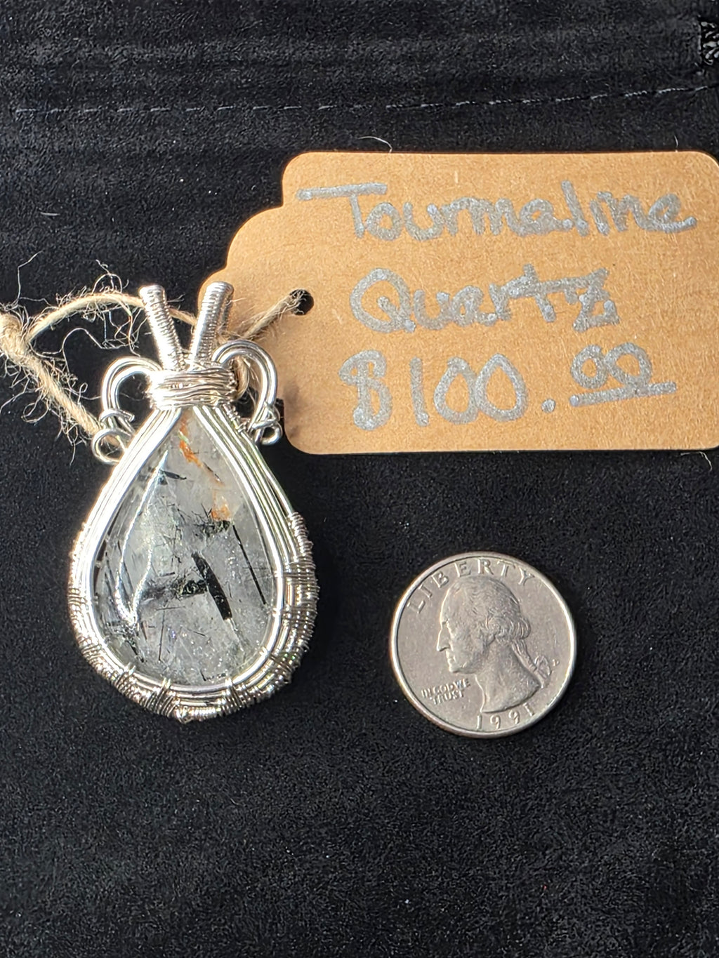 Tourmalinated Quartz Teardrop Pendant