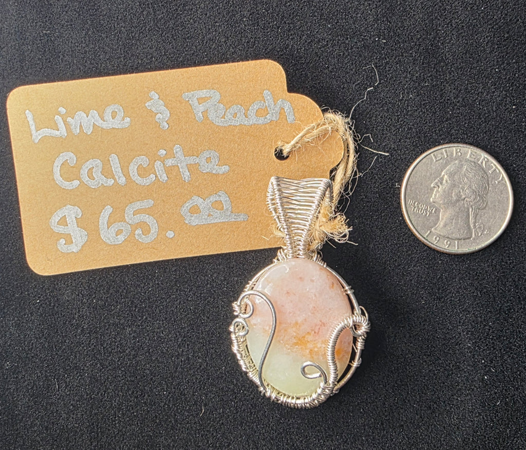 Lime and Peach Calcite Pendant