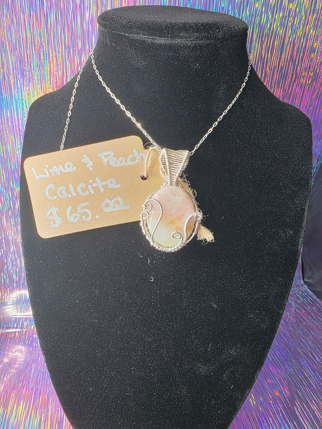 Lime and Peach Calcite Pendant