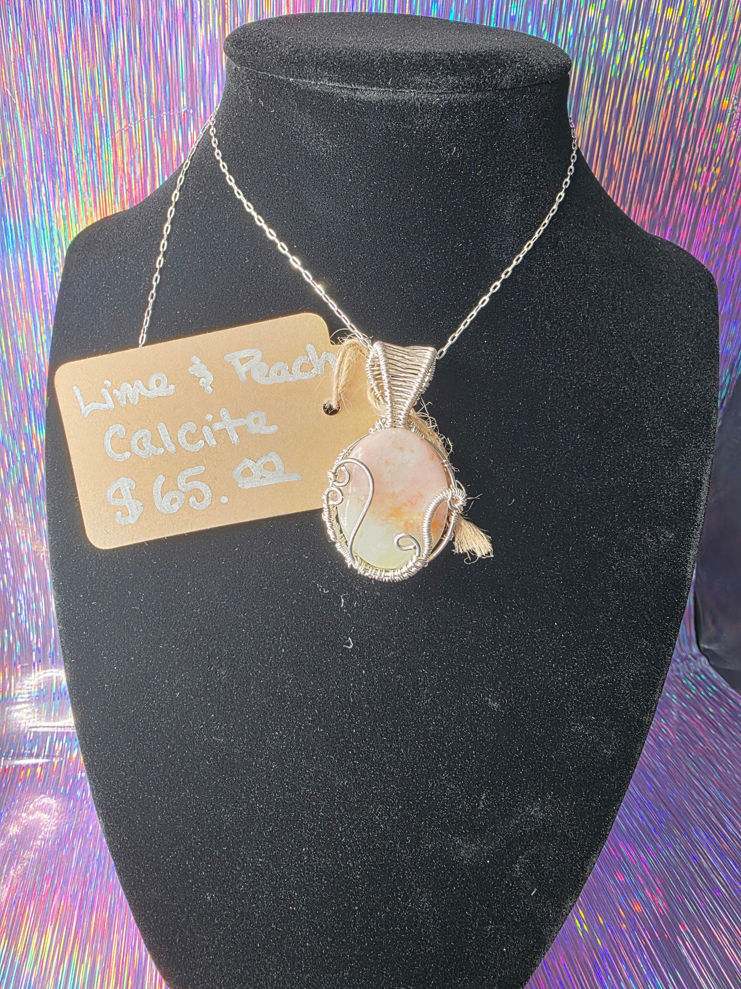 Lime and Peach Calcite Pendant
