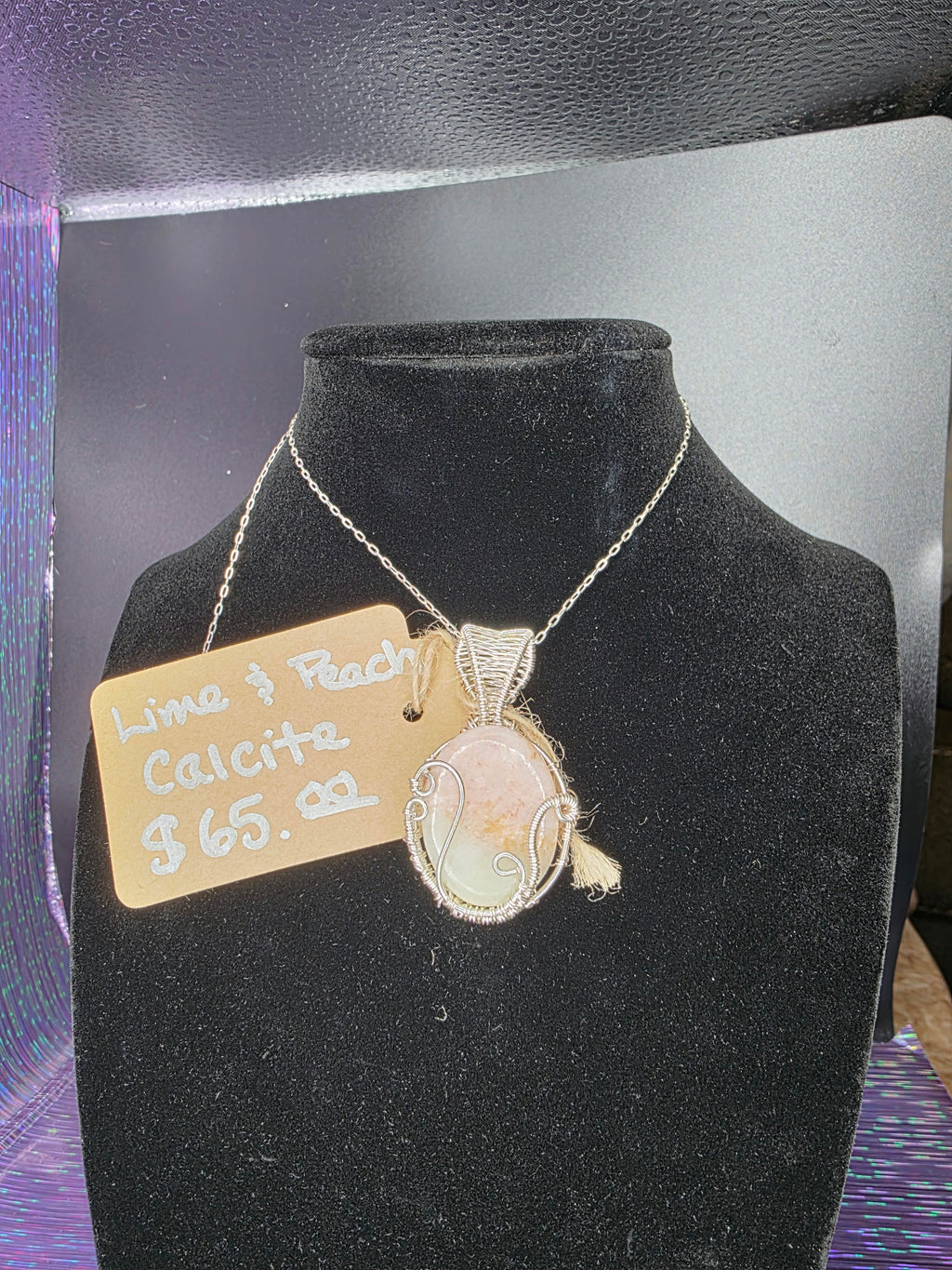 Lime and Peach Calcite Pendant