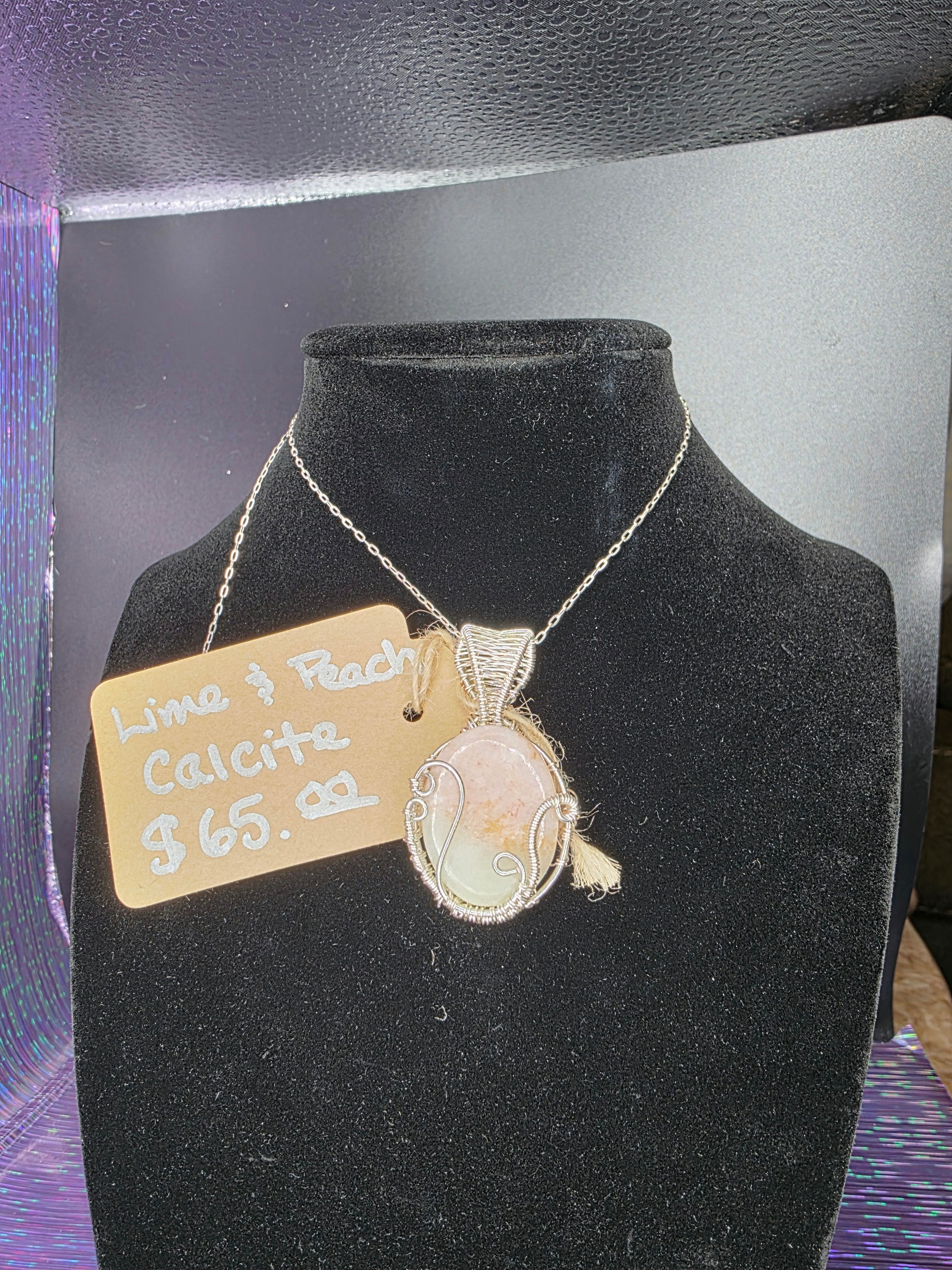 Lime and Peach Calcite Pendant