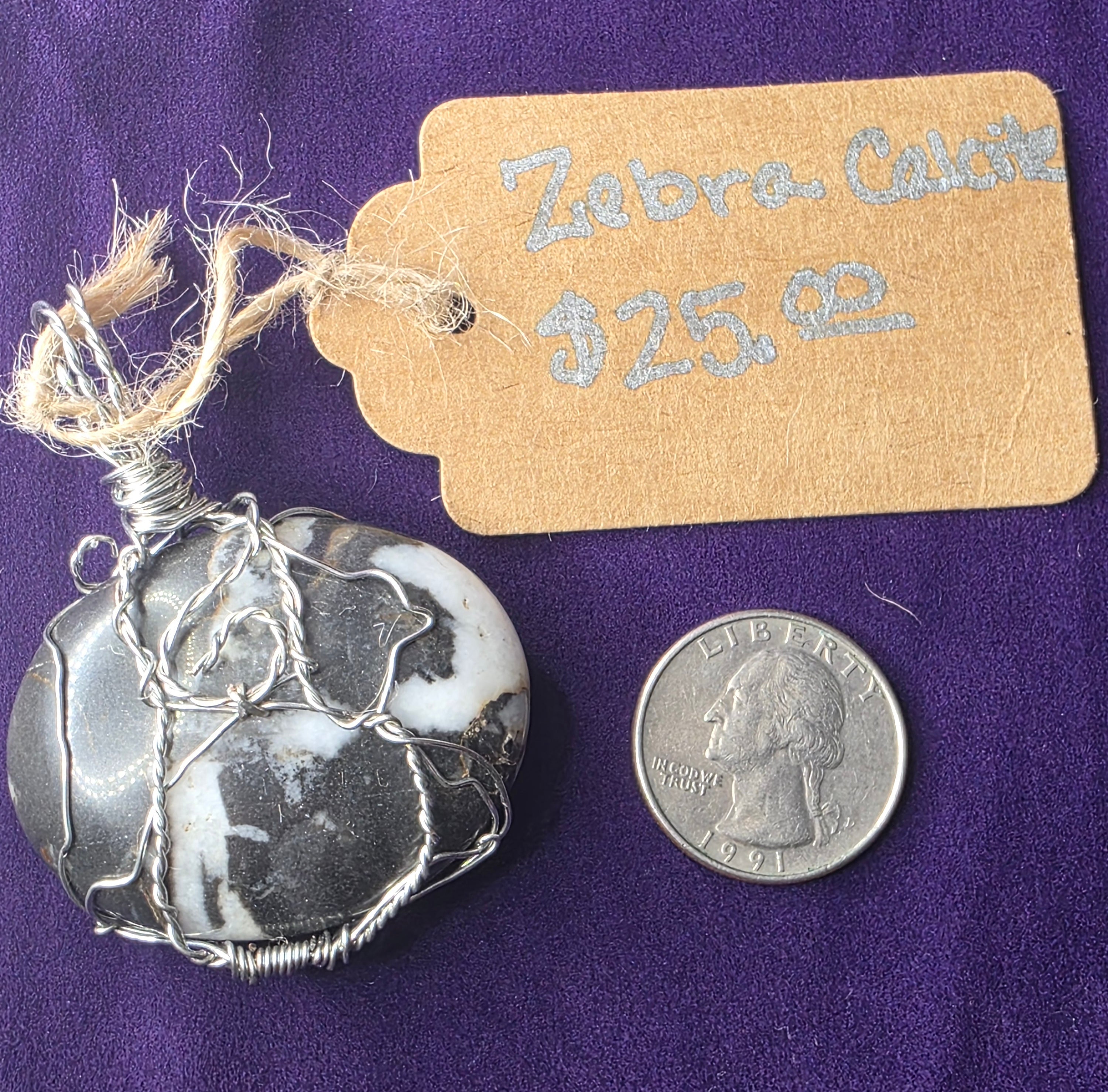 Zebra Calcite Round Pendant