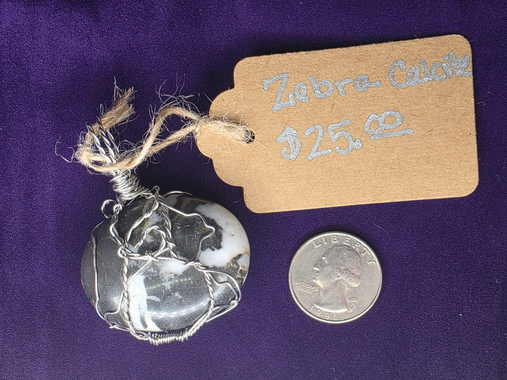 Zebra Calcite Round Pendant