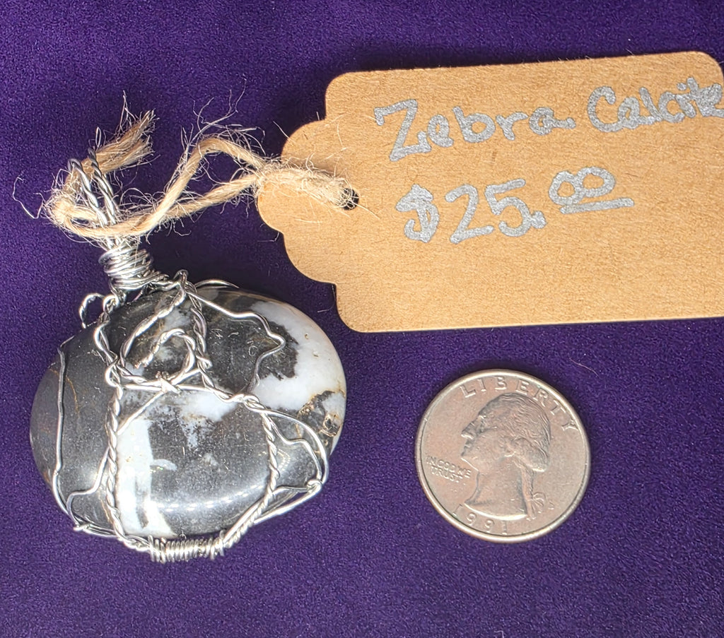 Zebra Calcite Round Pendant