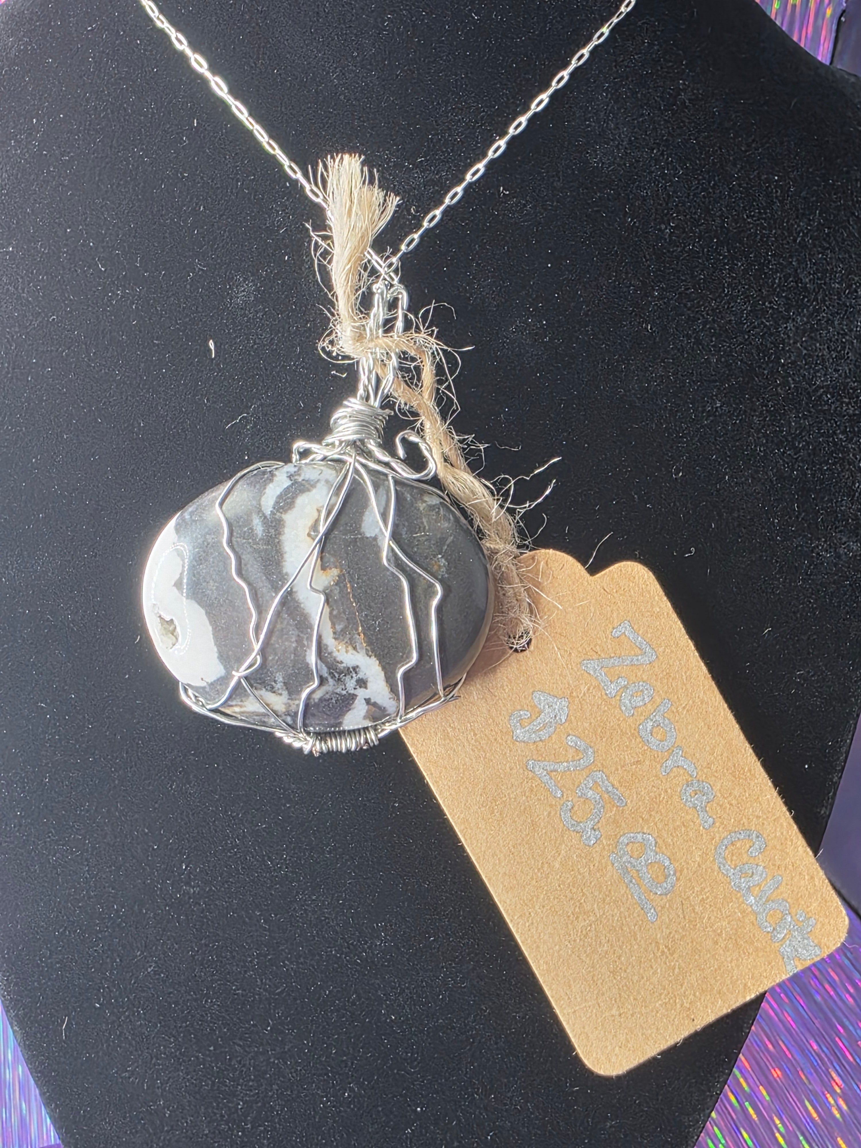 Zebra Calcite Round Pendant