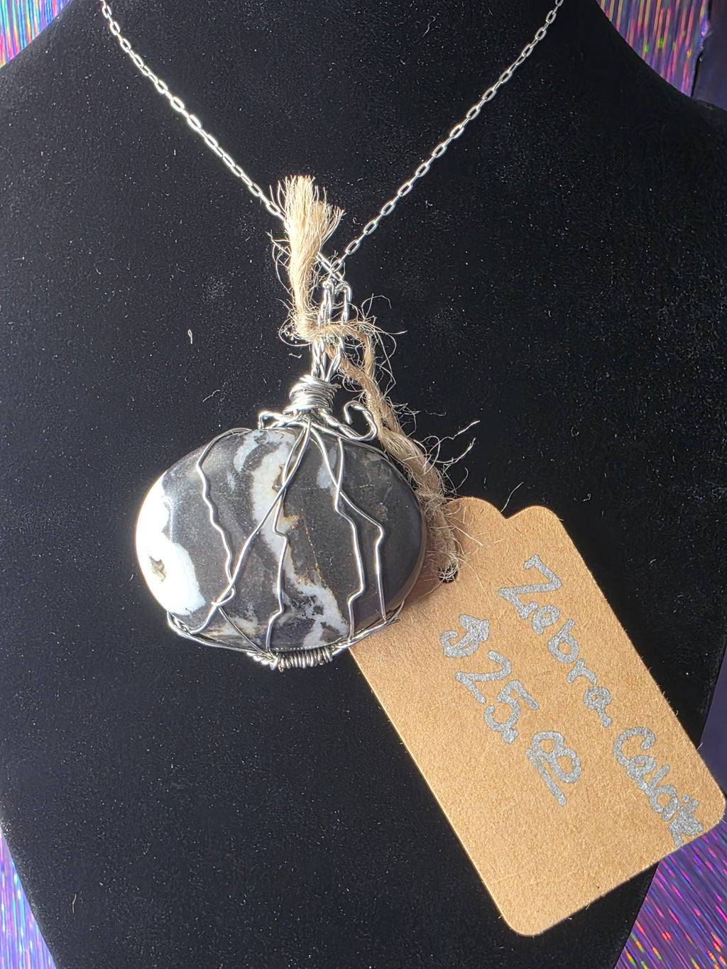 Zebra Calcite Round Pendant