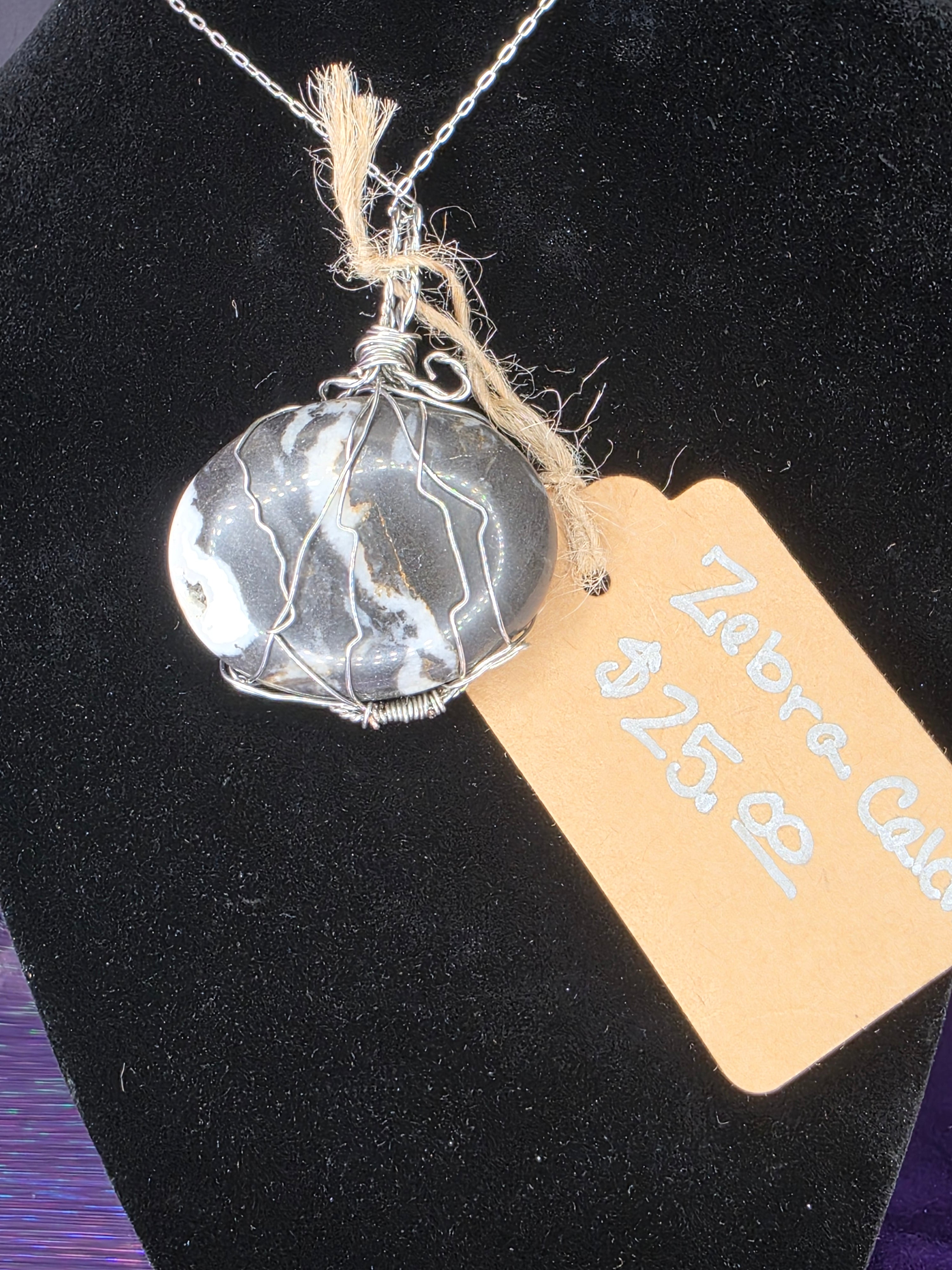 Zebra Calcite Round Pendant