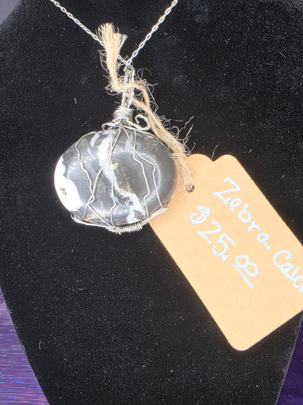 Zebra Calcite Round Pendant