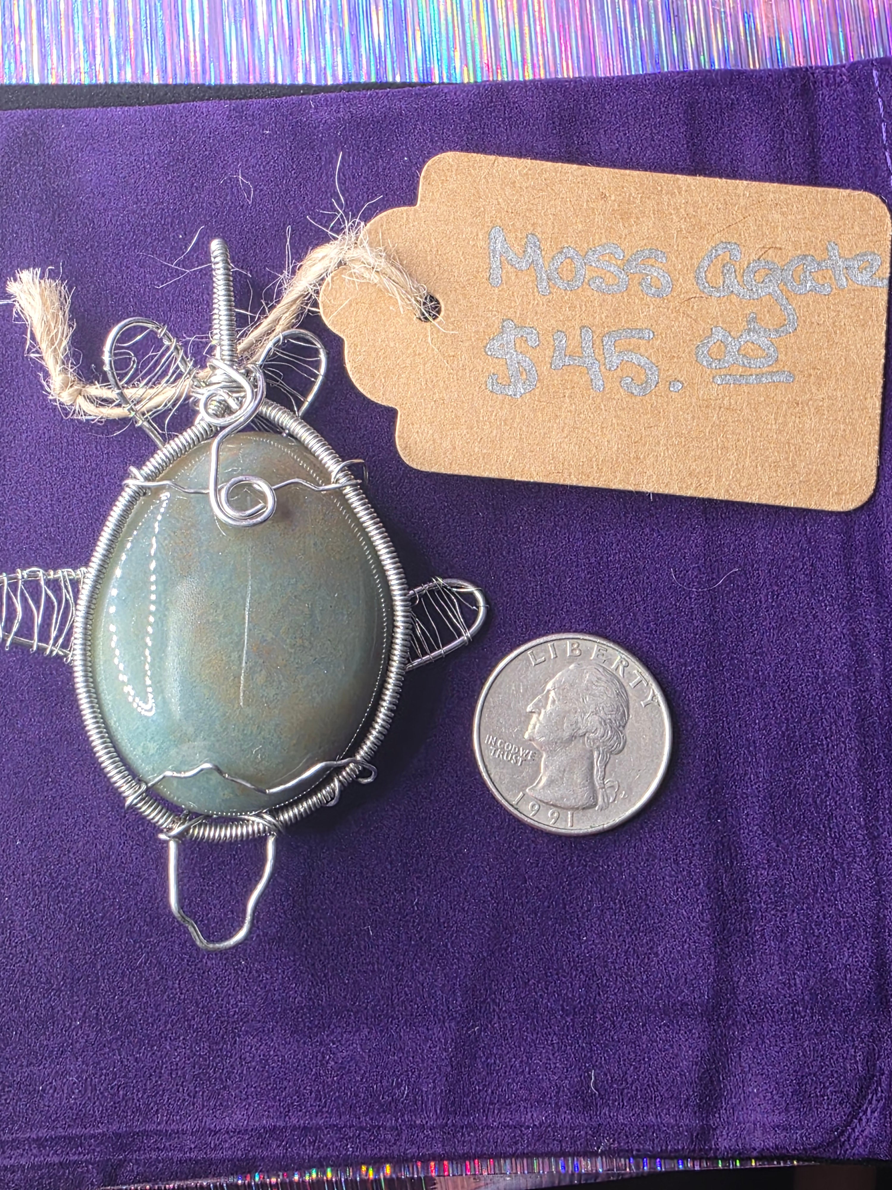 Moss Agate Oval Turtle Pendant