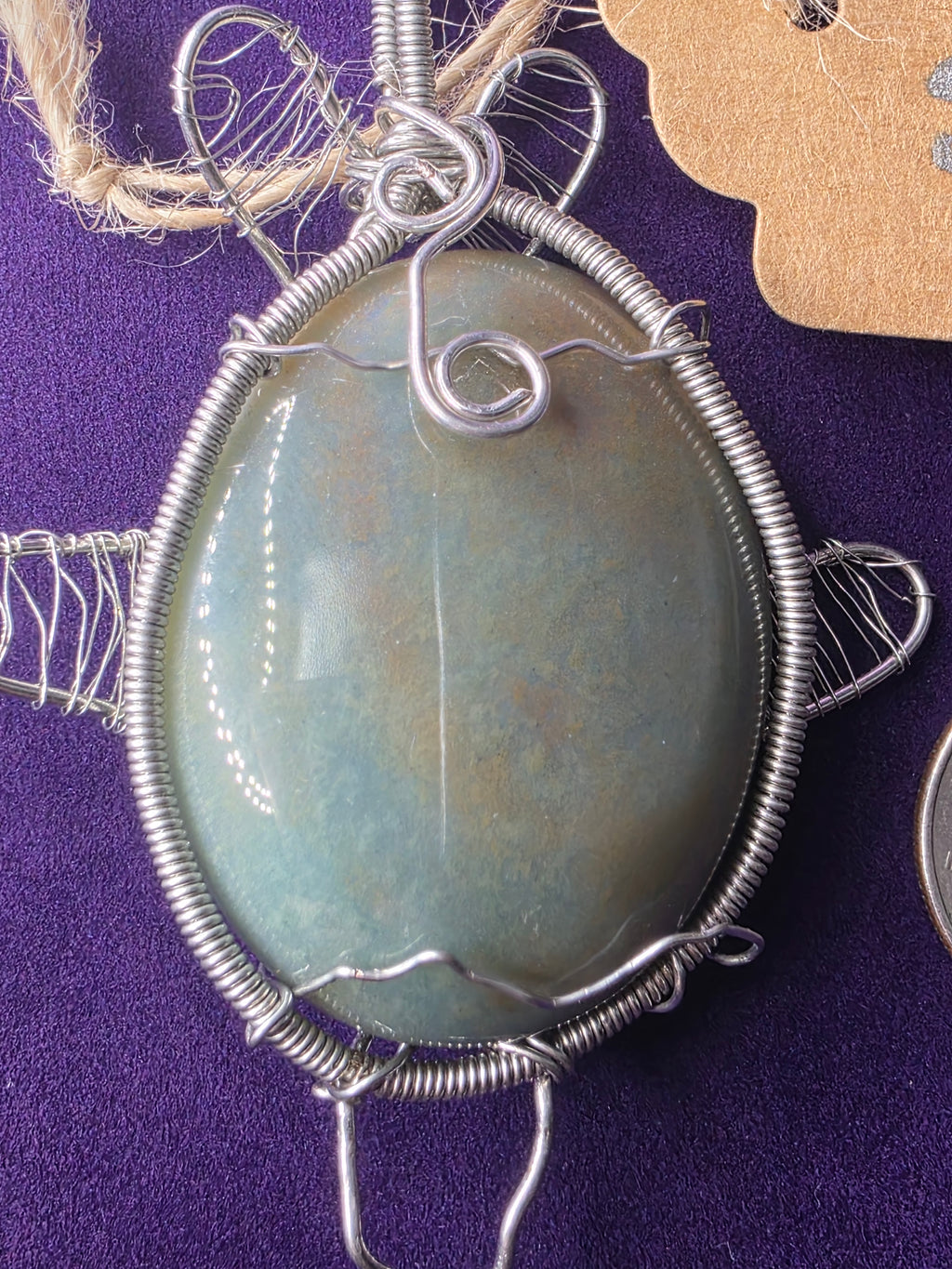 Moss Agate Oval Turtle Pendant