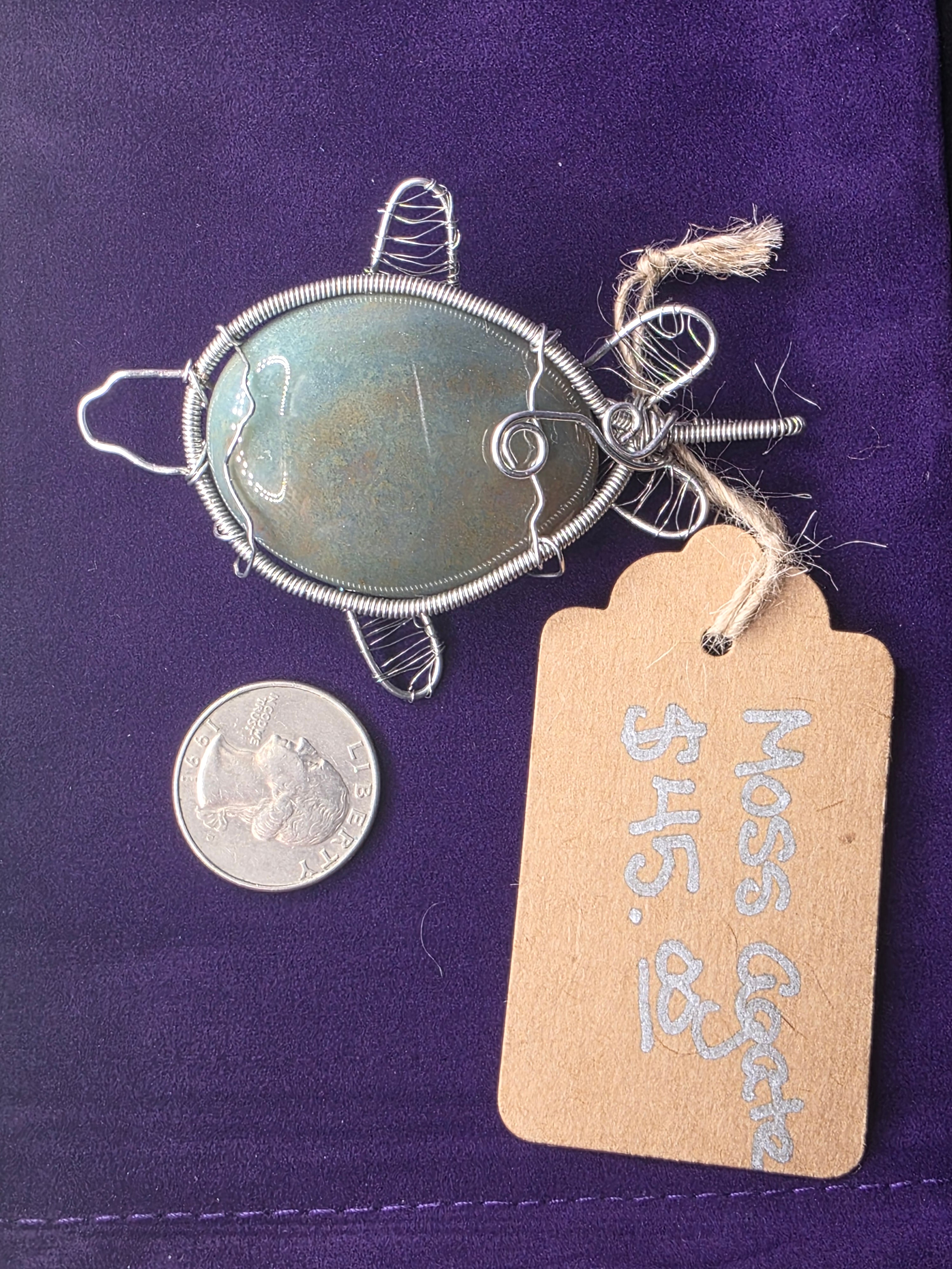 Moss Agate Oval Turtle Pendant