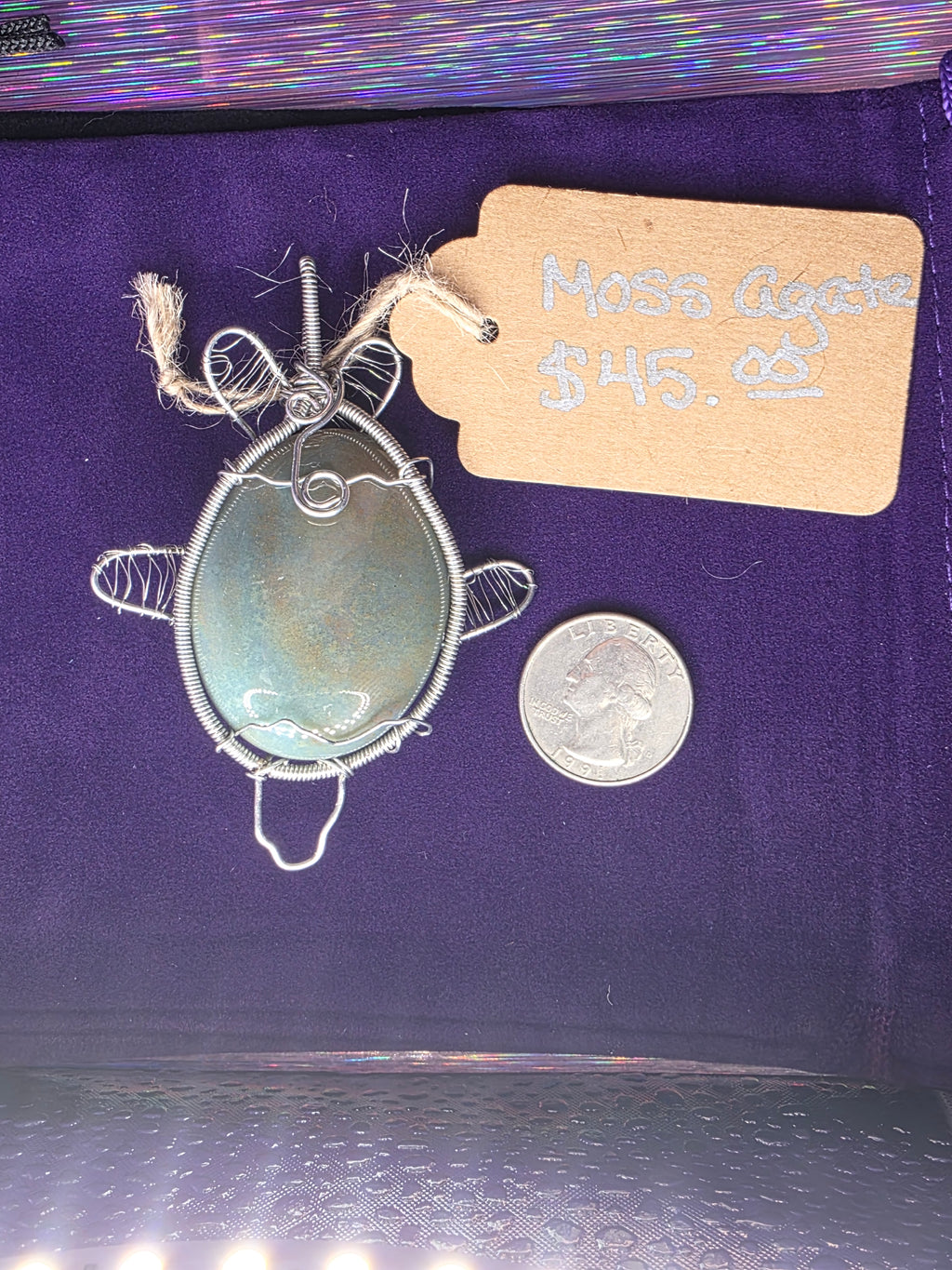 Moss Agate Oval Turtle Pendant