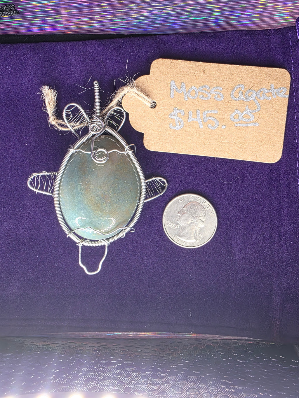 Moss Agate Oval Turtle Pendant