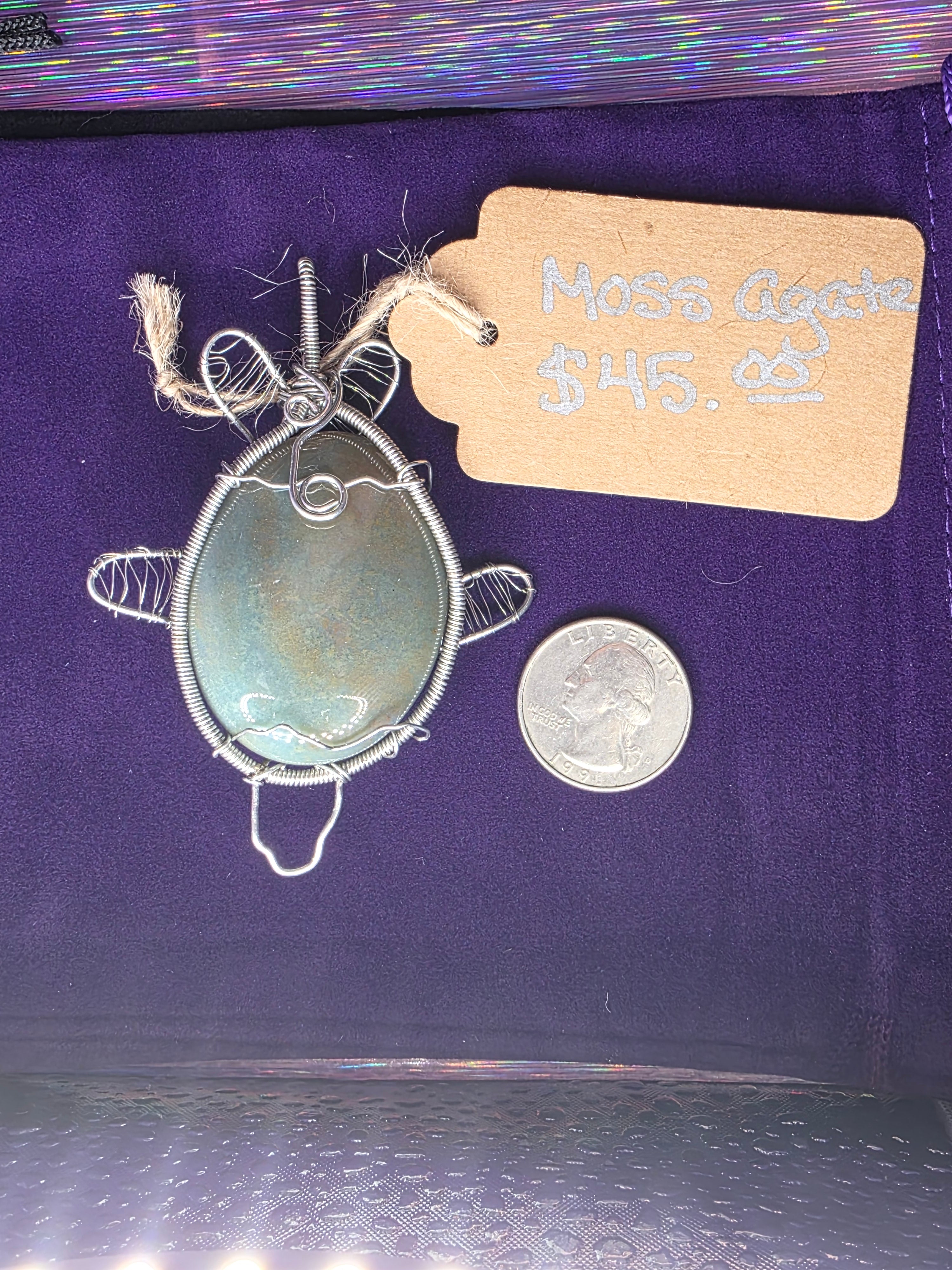 Moss Agate Oval Turtle Pendant