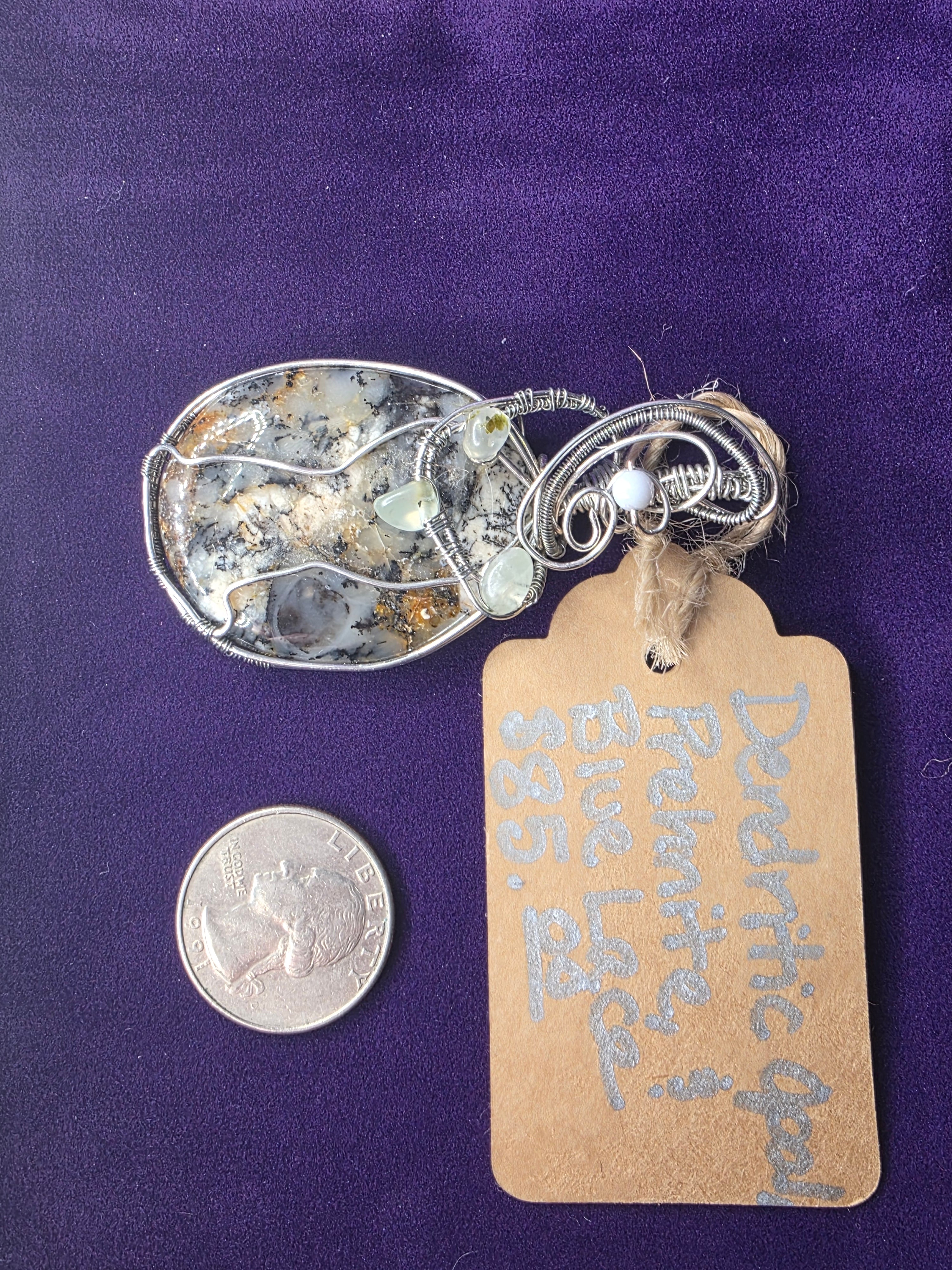 Dendritic Opal Pendant with Prehnite & Blue Lace Agate
