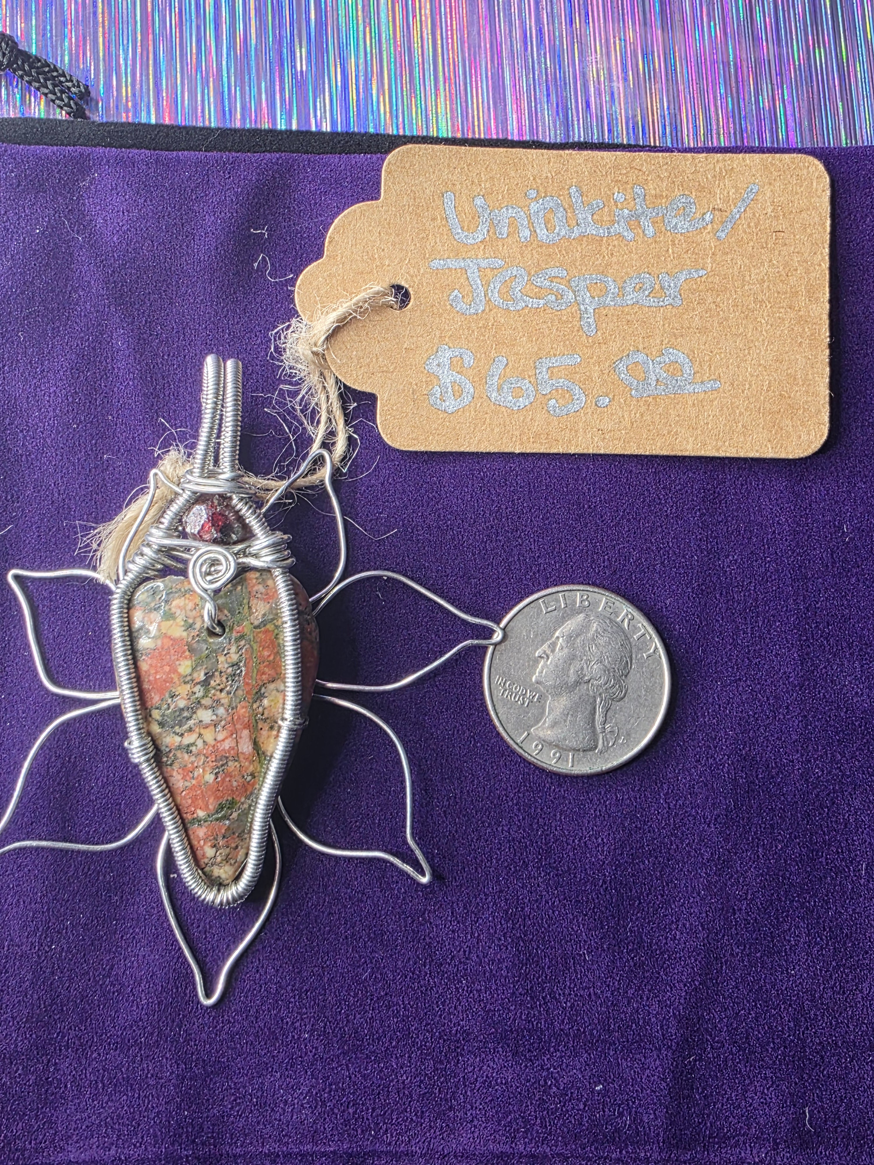 Unakite Jasper Pendant with Garnet Accent