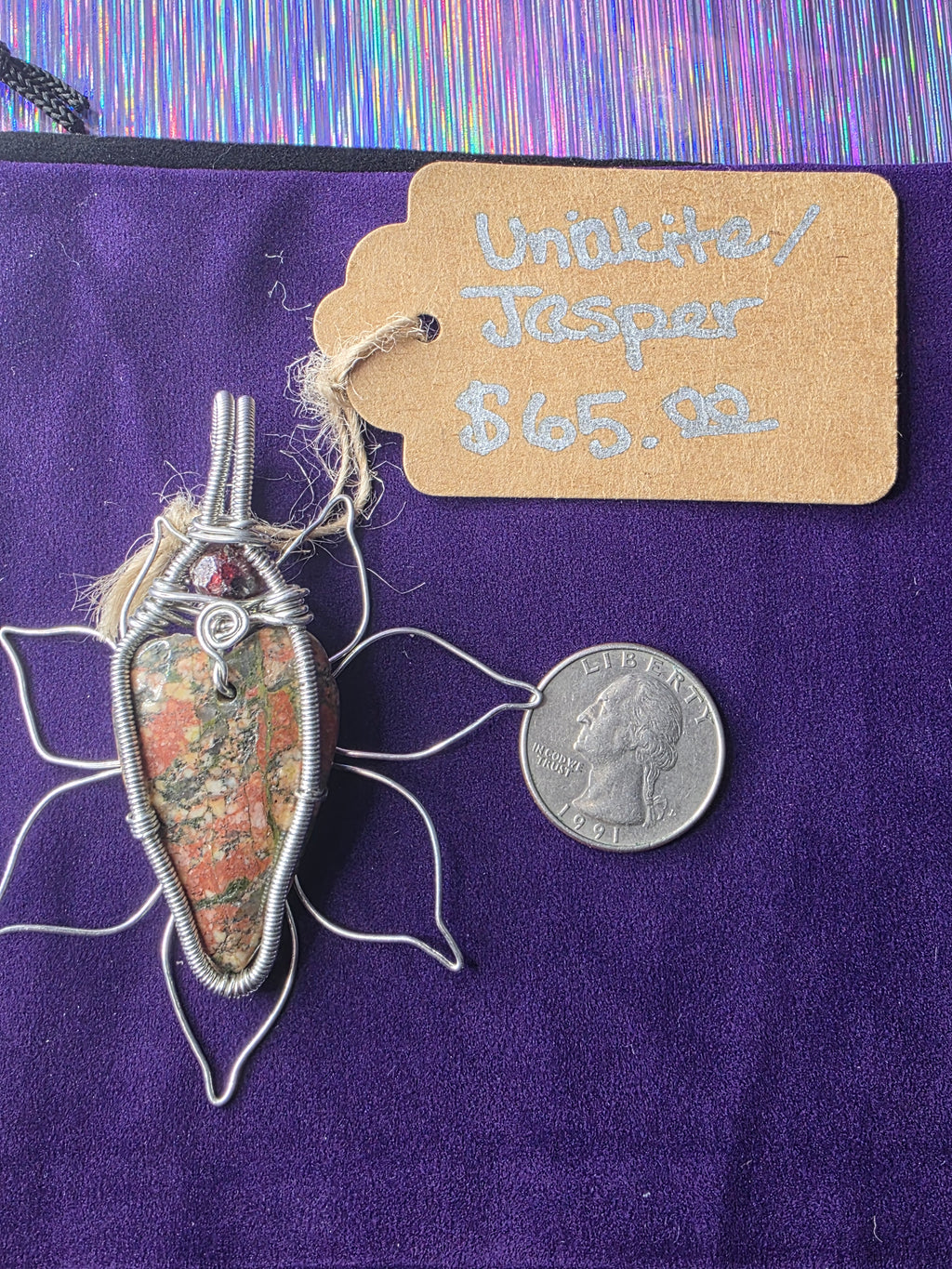 Unakite Jasper Pendant with Garnet Accent