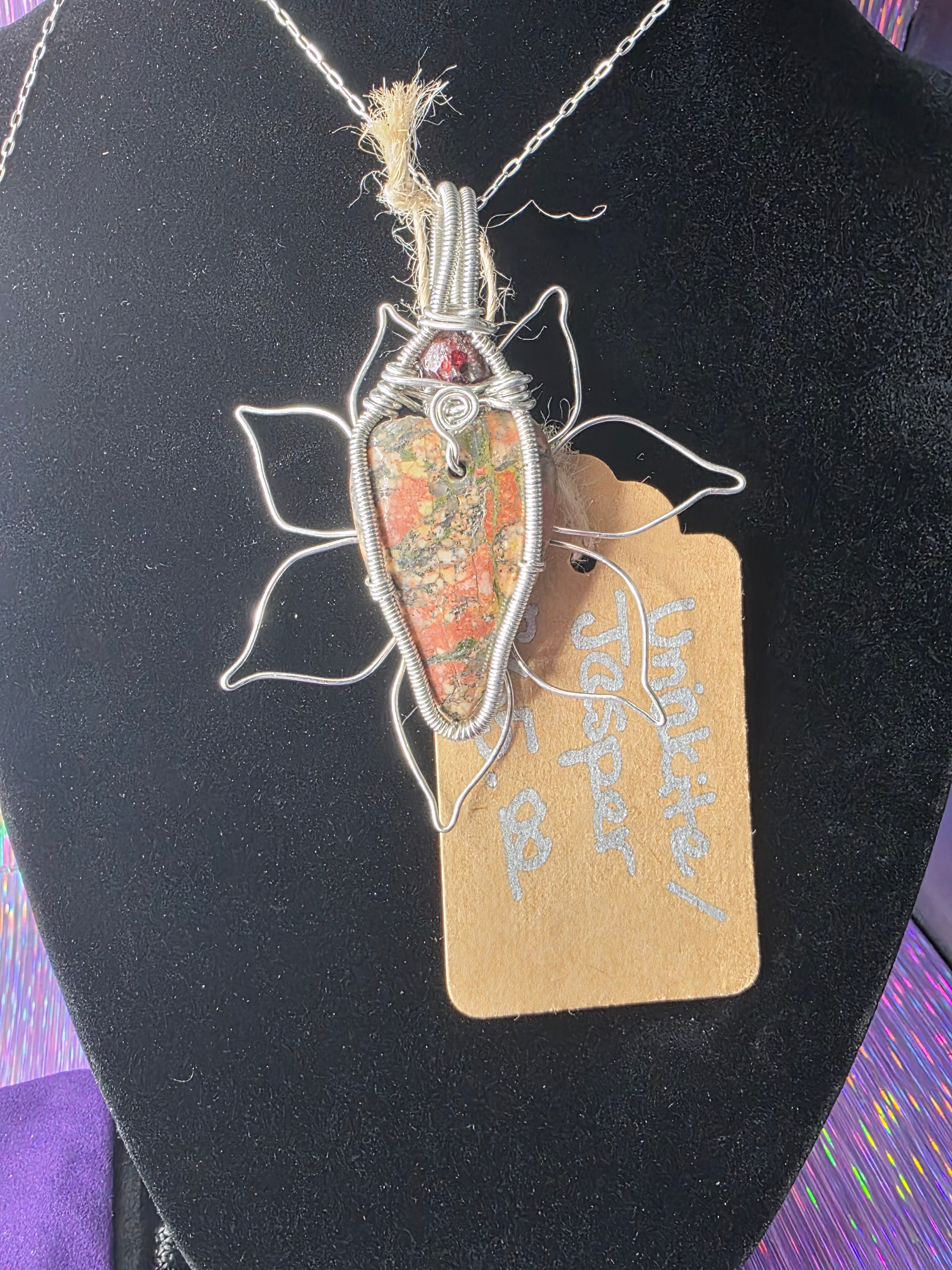 Unakite Jasper Pendant with Garnet Accent