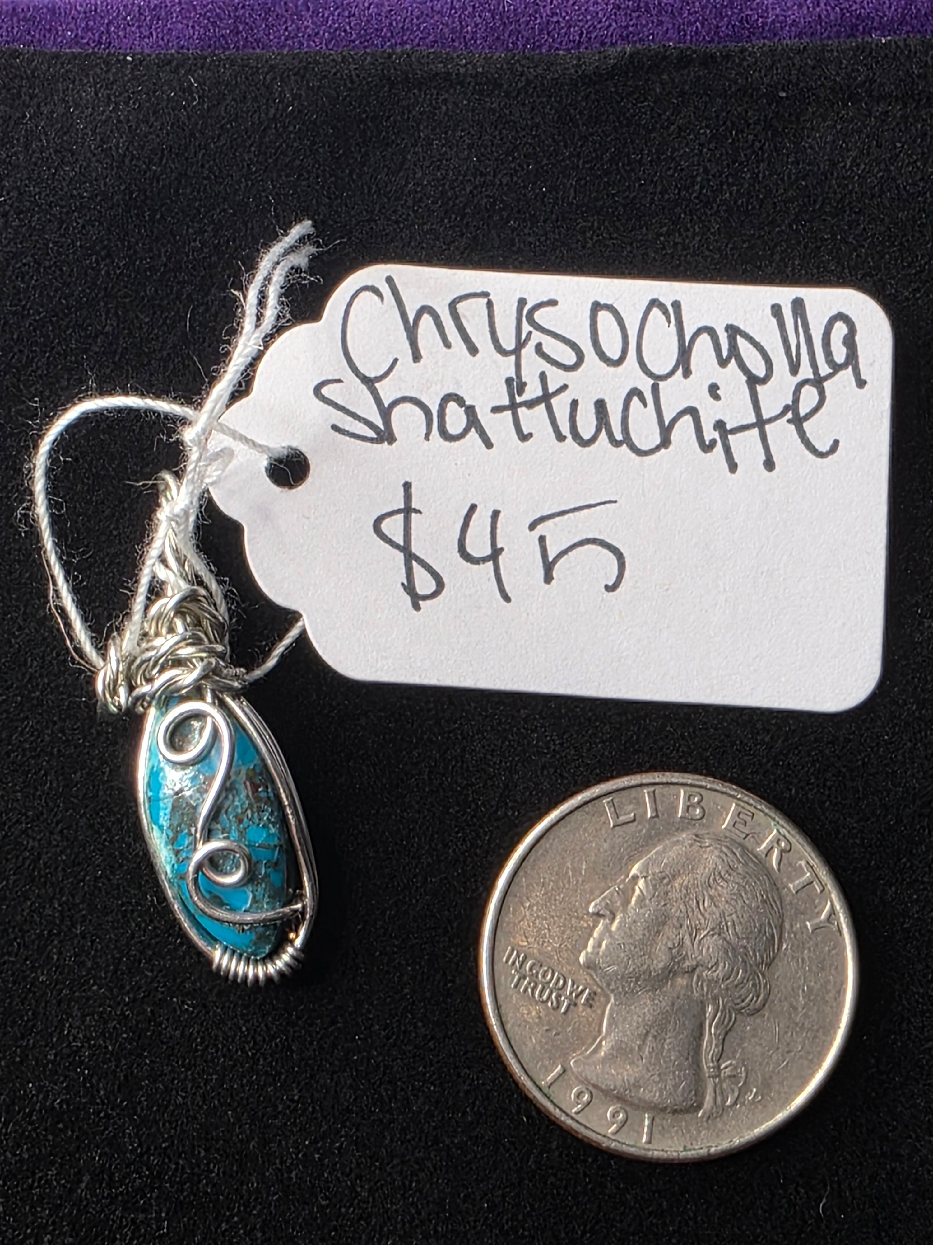 Chrysocolla Shattuckite Mini Oval Pendant