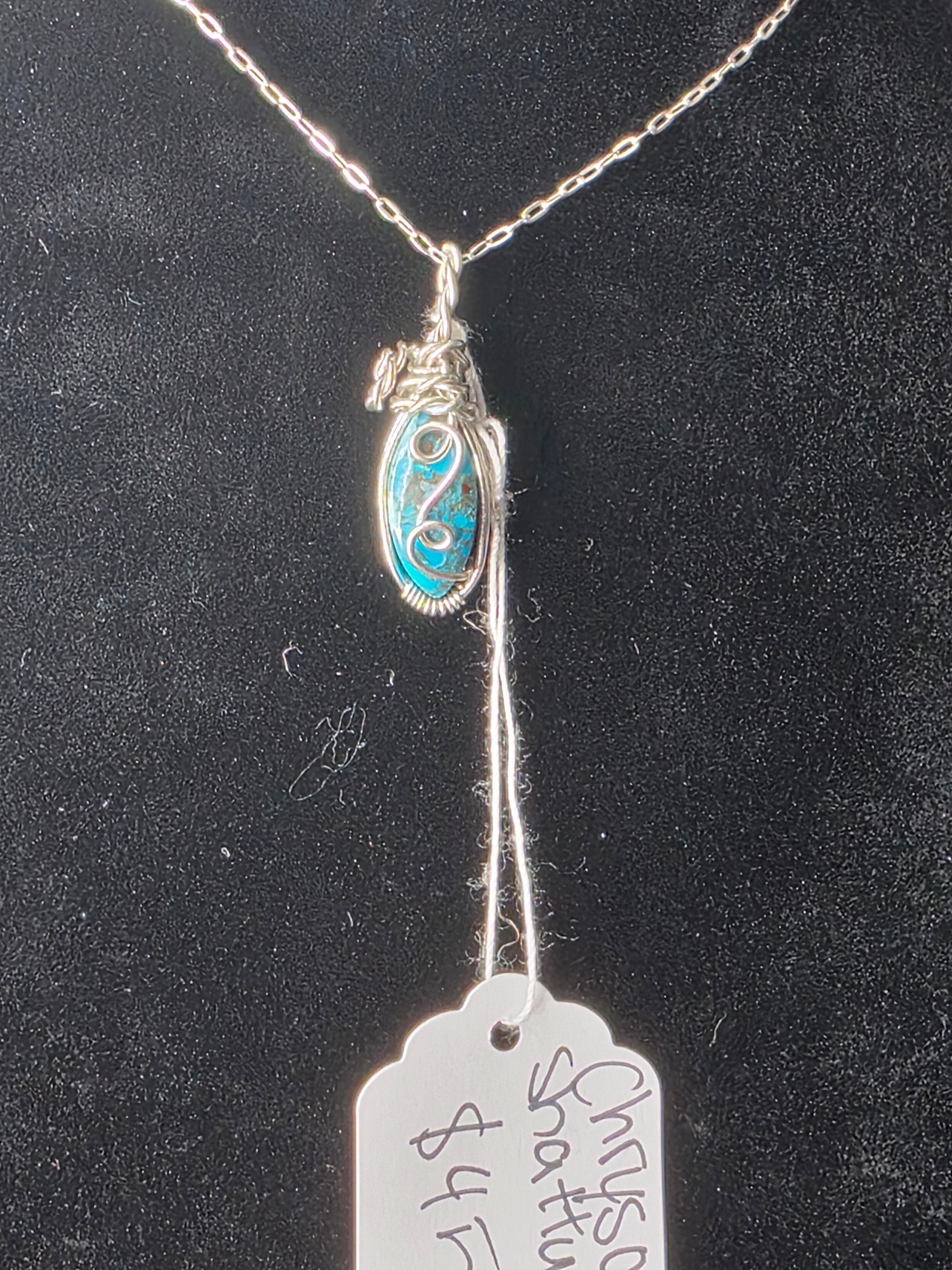 Chrysocolla Shattuckite Mini Oval Pendant