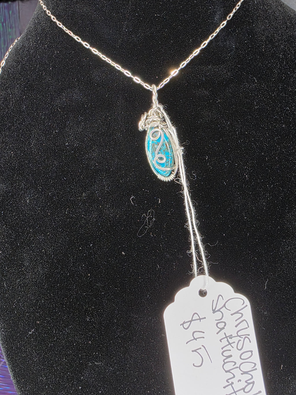 Chrysocolla Shattuckite Mini Oval Pendant