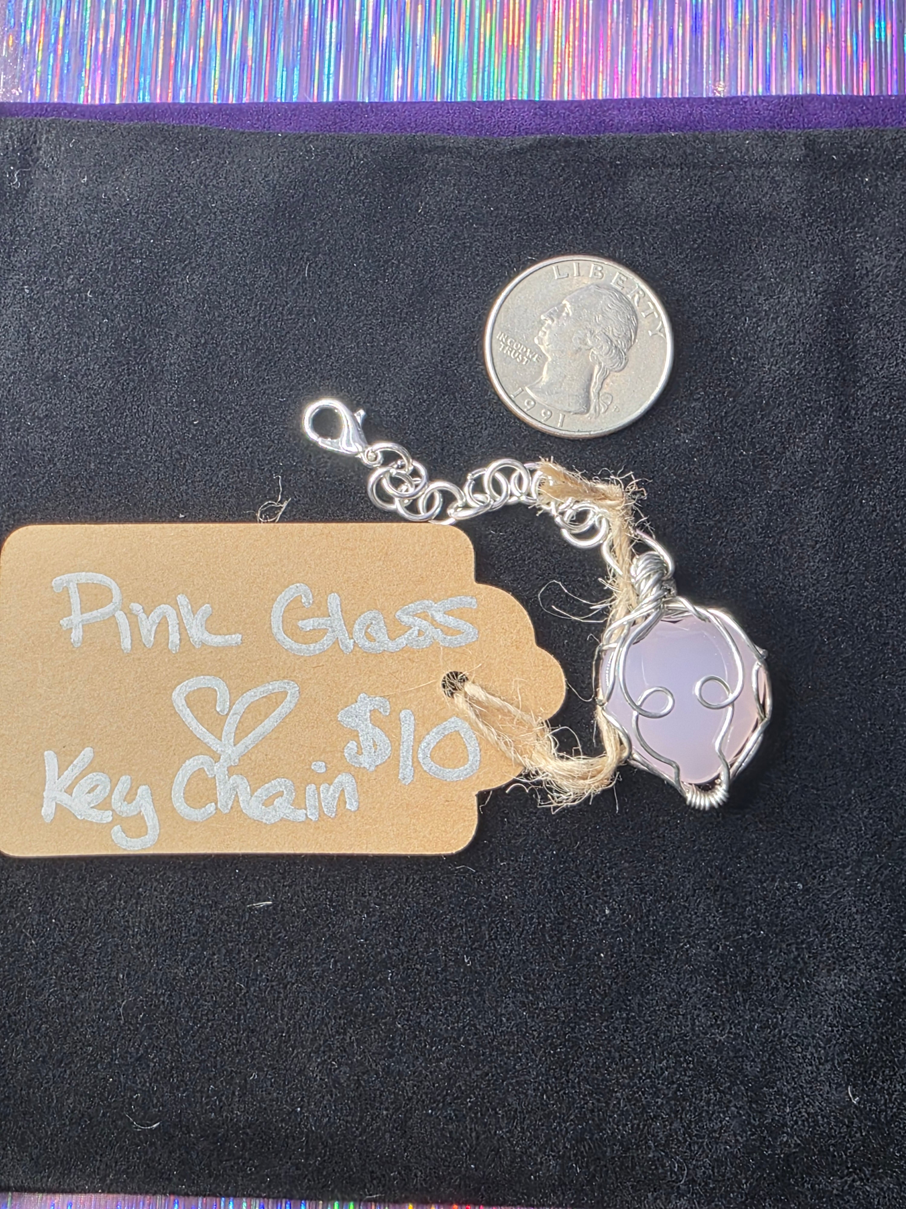 Pink Glass Wire Wrapped Keychain