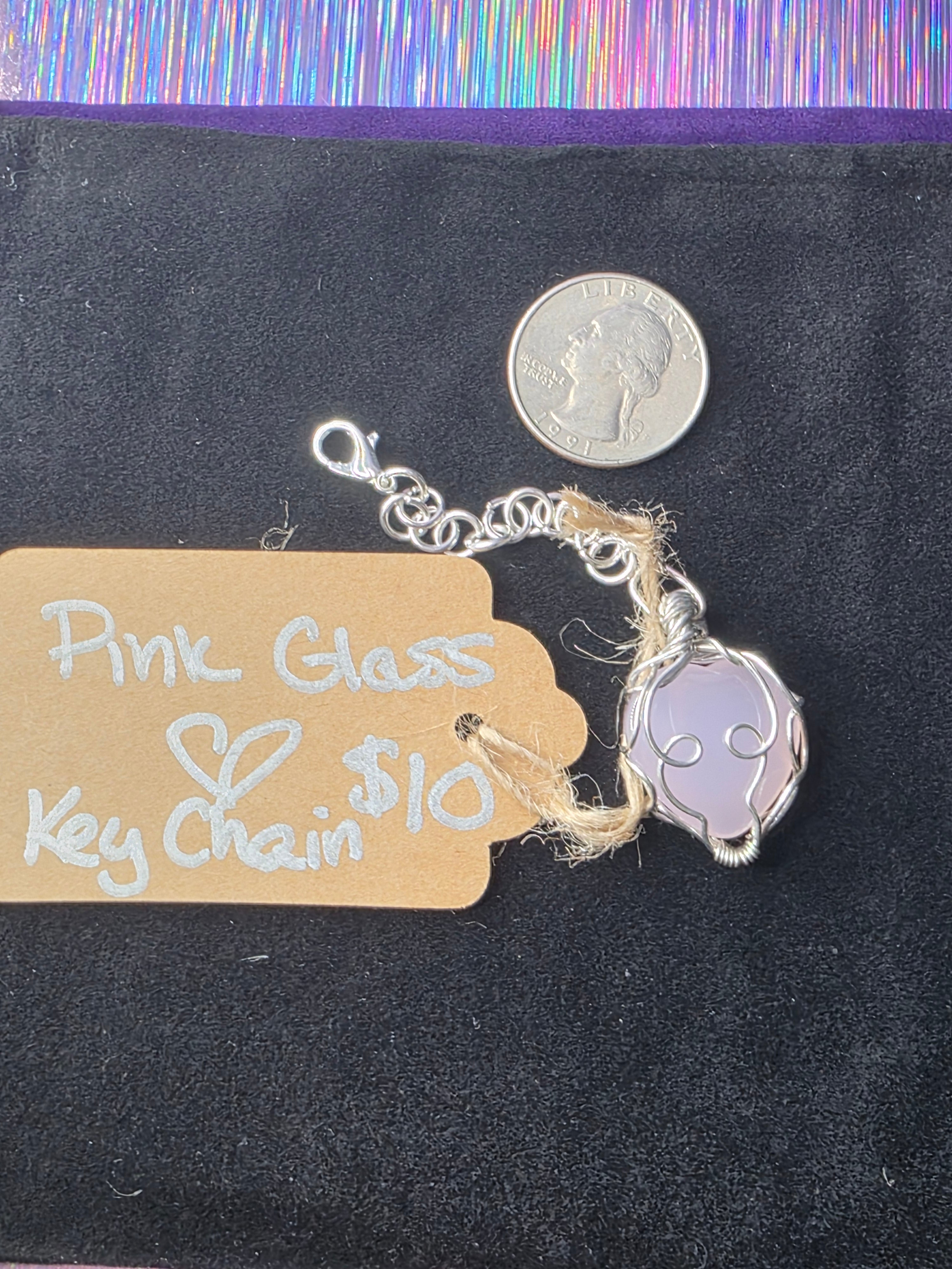 Pink Glass Wire Wrapped Keychain