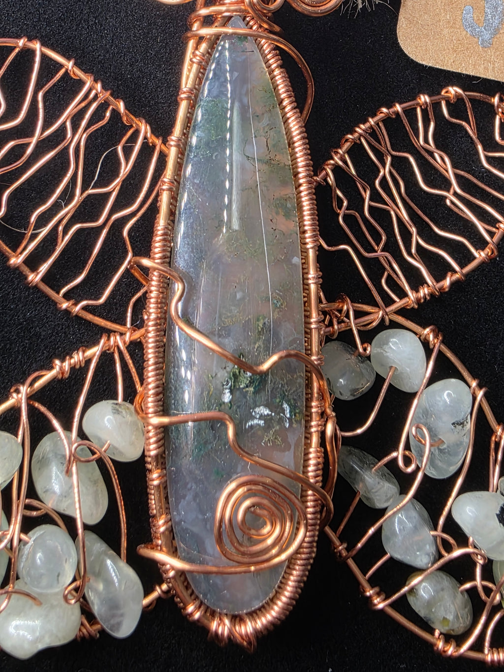 Moss Agate and Prehnite Bead Butterfly Pendant
