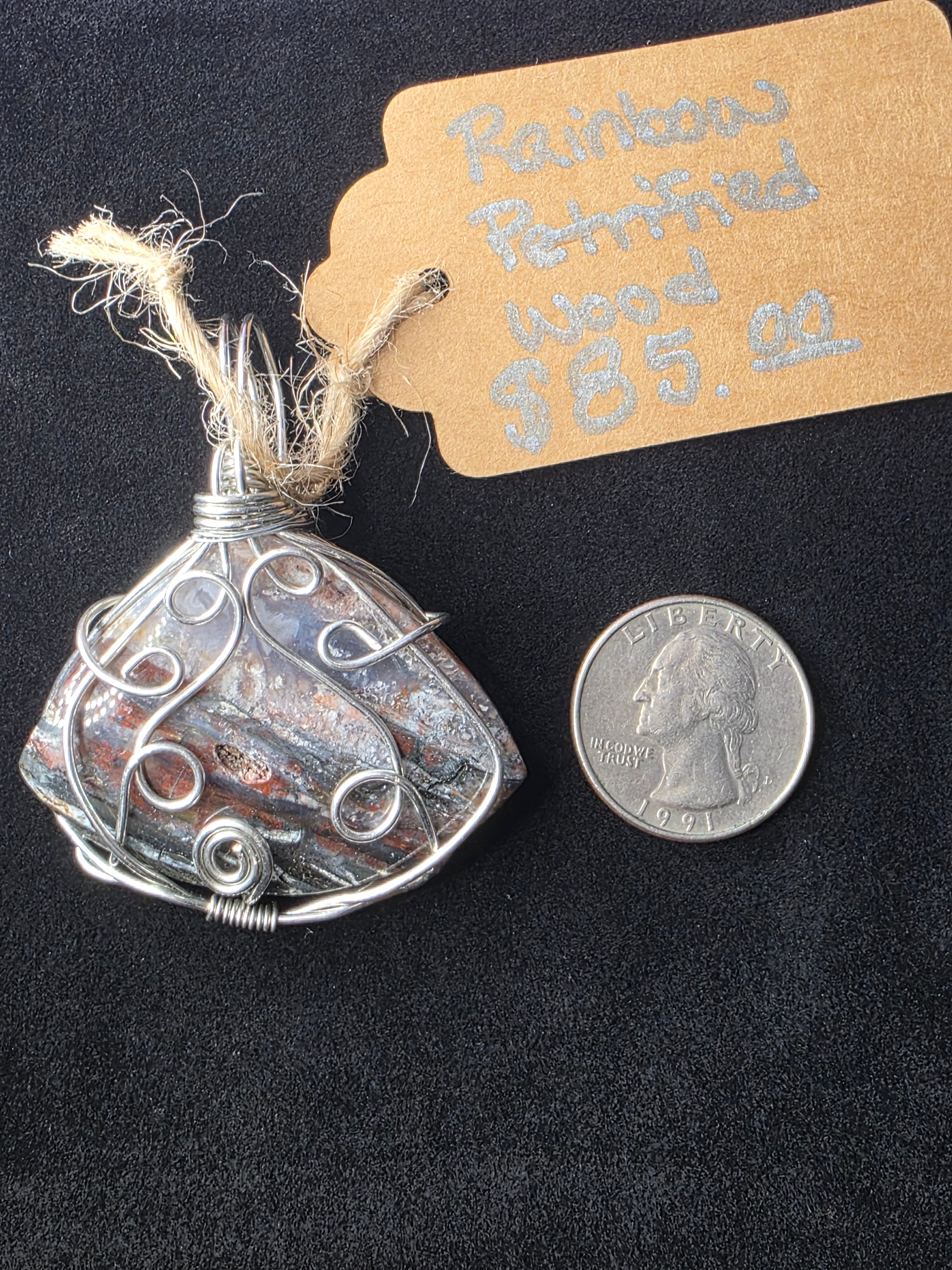 Rainbow Petrified Wood Fan Pendant