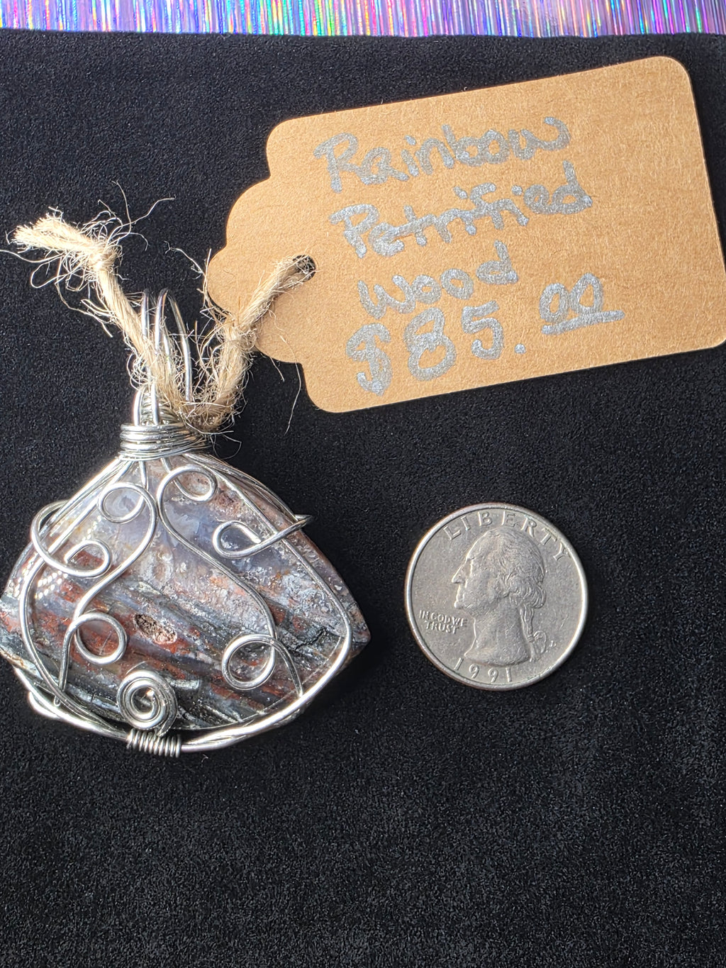 Rainbow Petrified Wood Fan Pendant