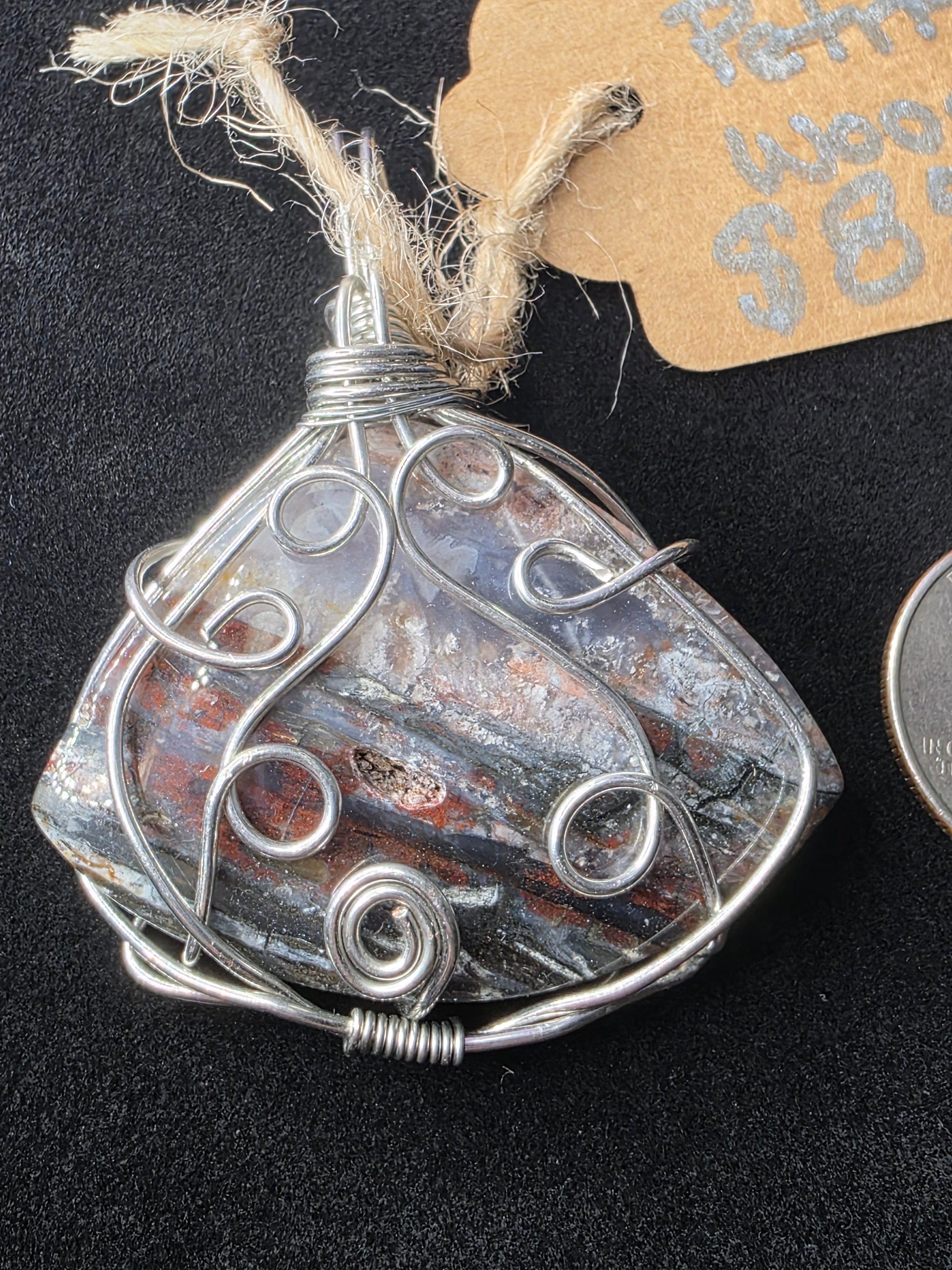 Rainbow Petrified Wood Fan Pendant