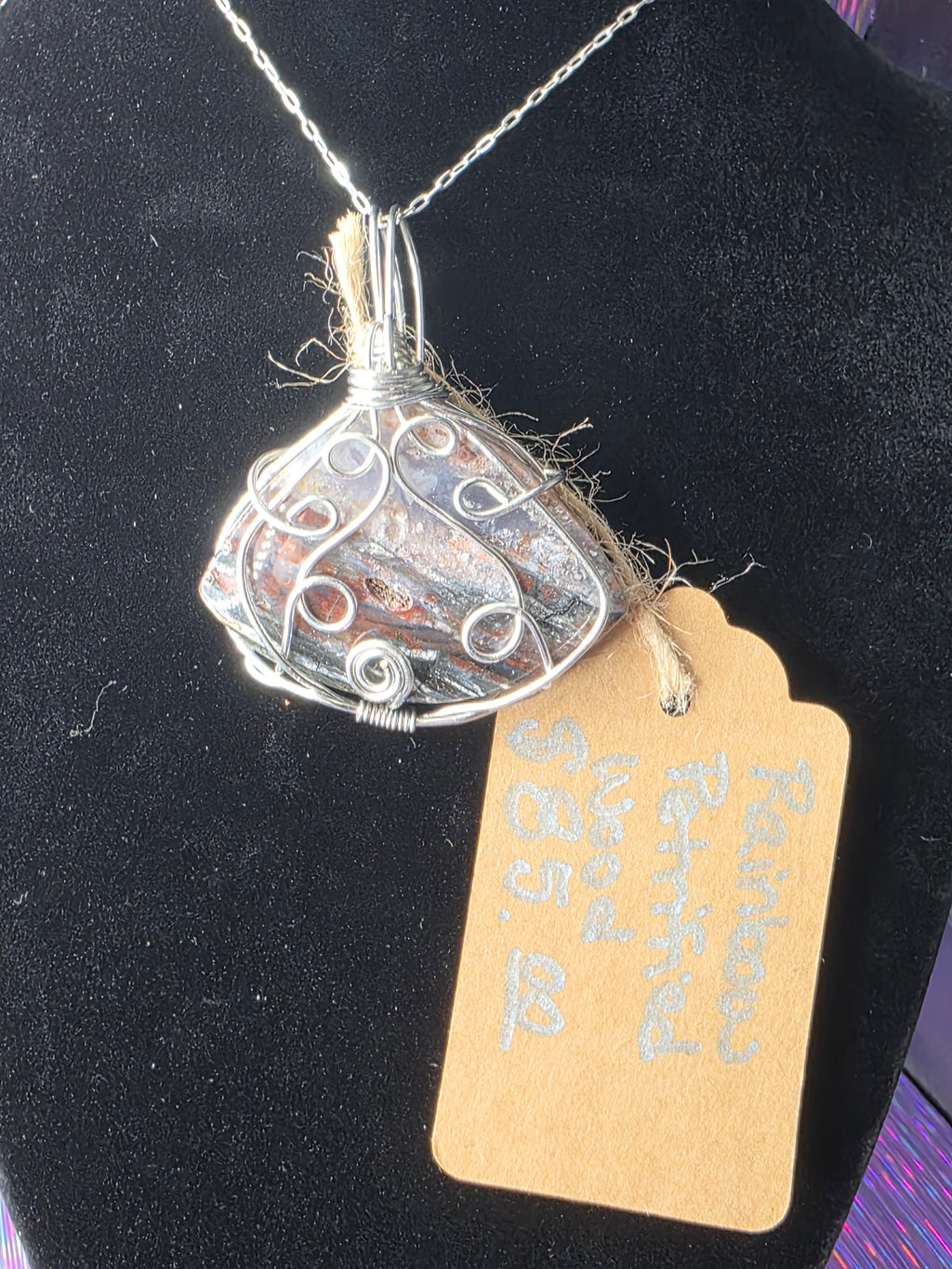 Rainbow Petrified Wood Fan Pendant