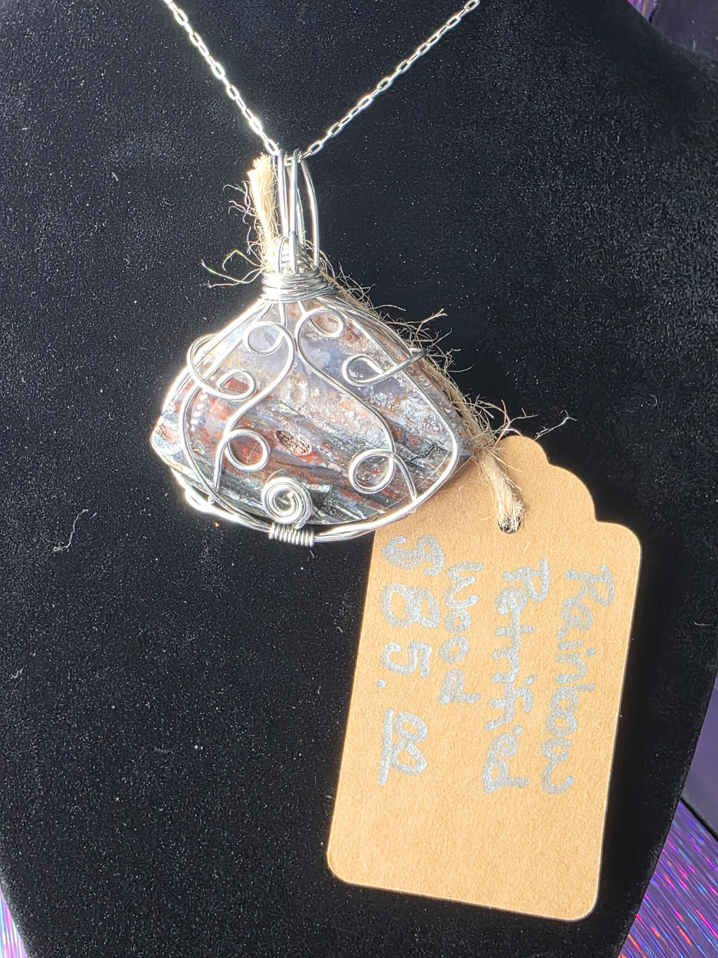 Rainbow Petrified Wood Fan Pendant