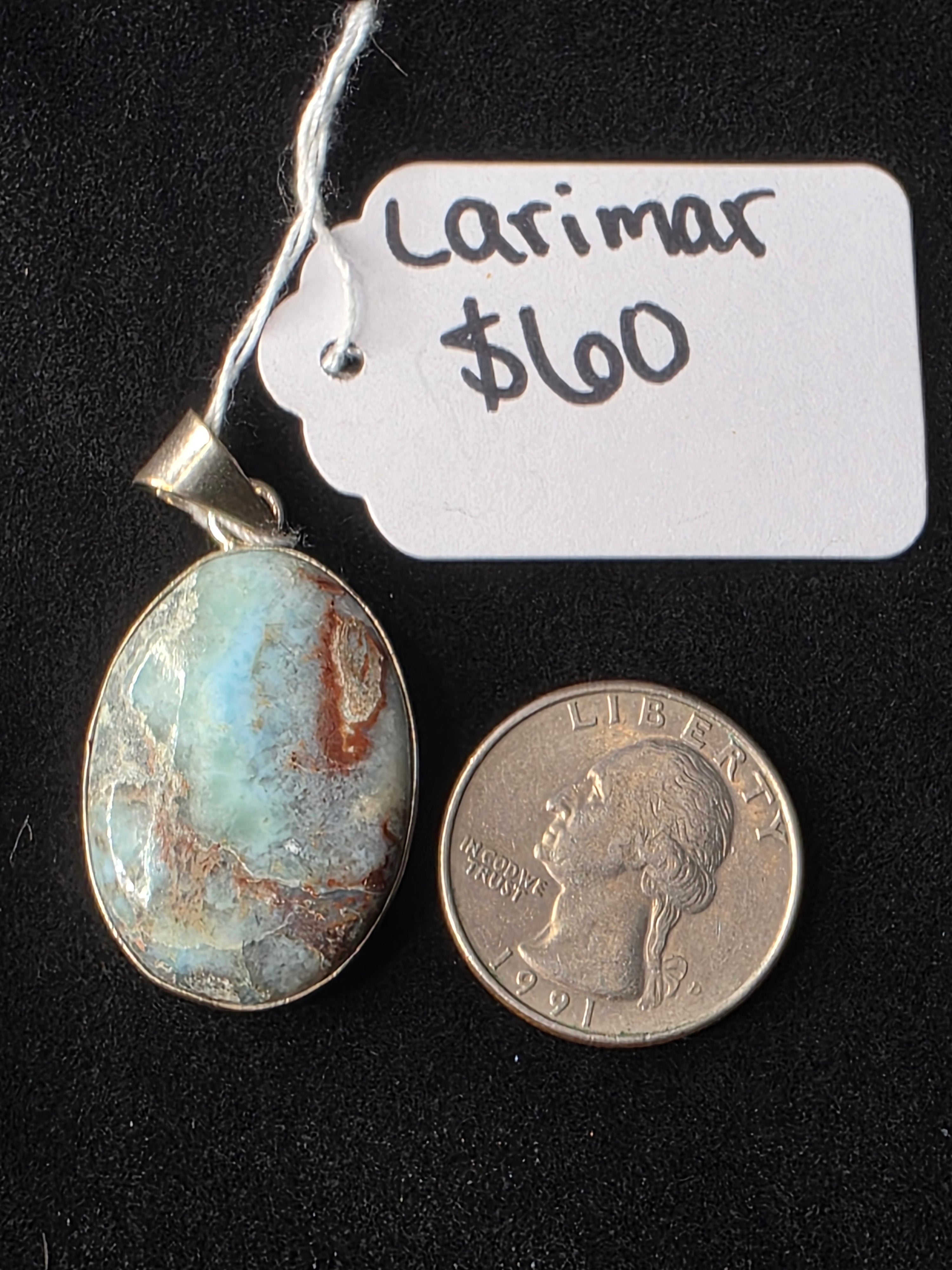 Silversmithed Larimar Oval Pendant