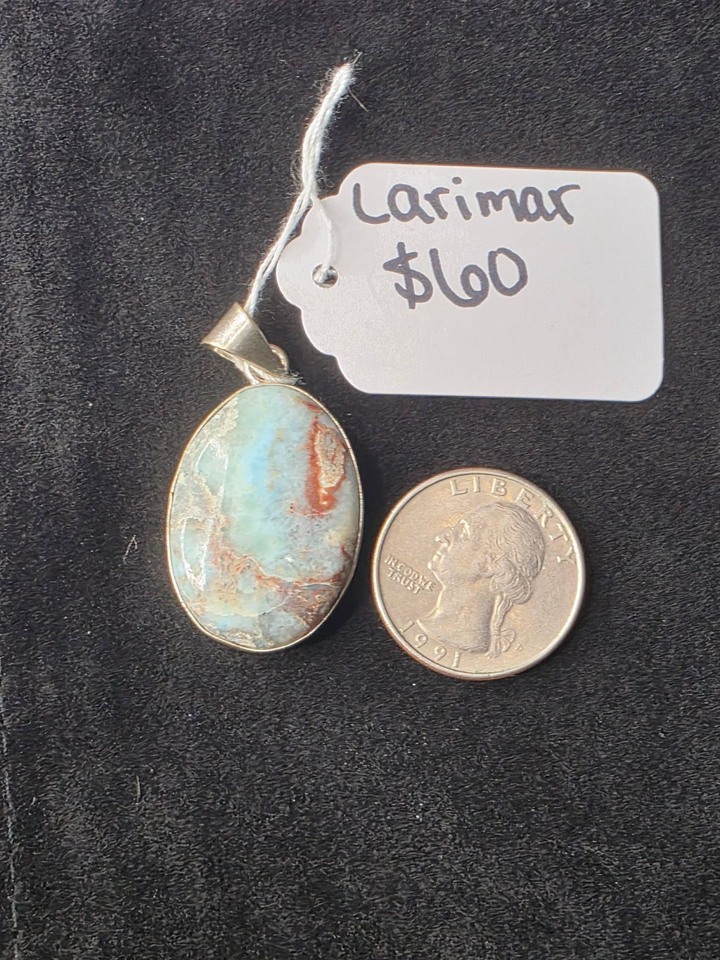 Silversmithed Larimar Oval Pendant