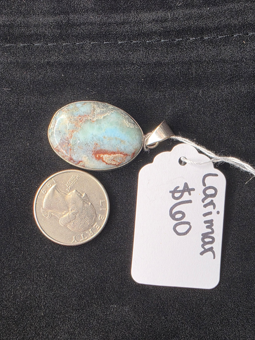 Silversmithed Larimar Oval Pendant