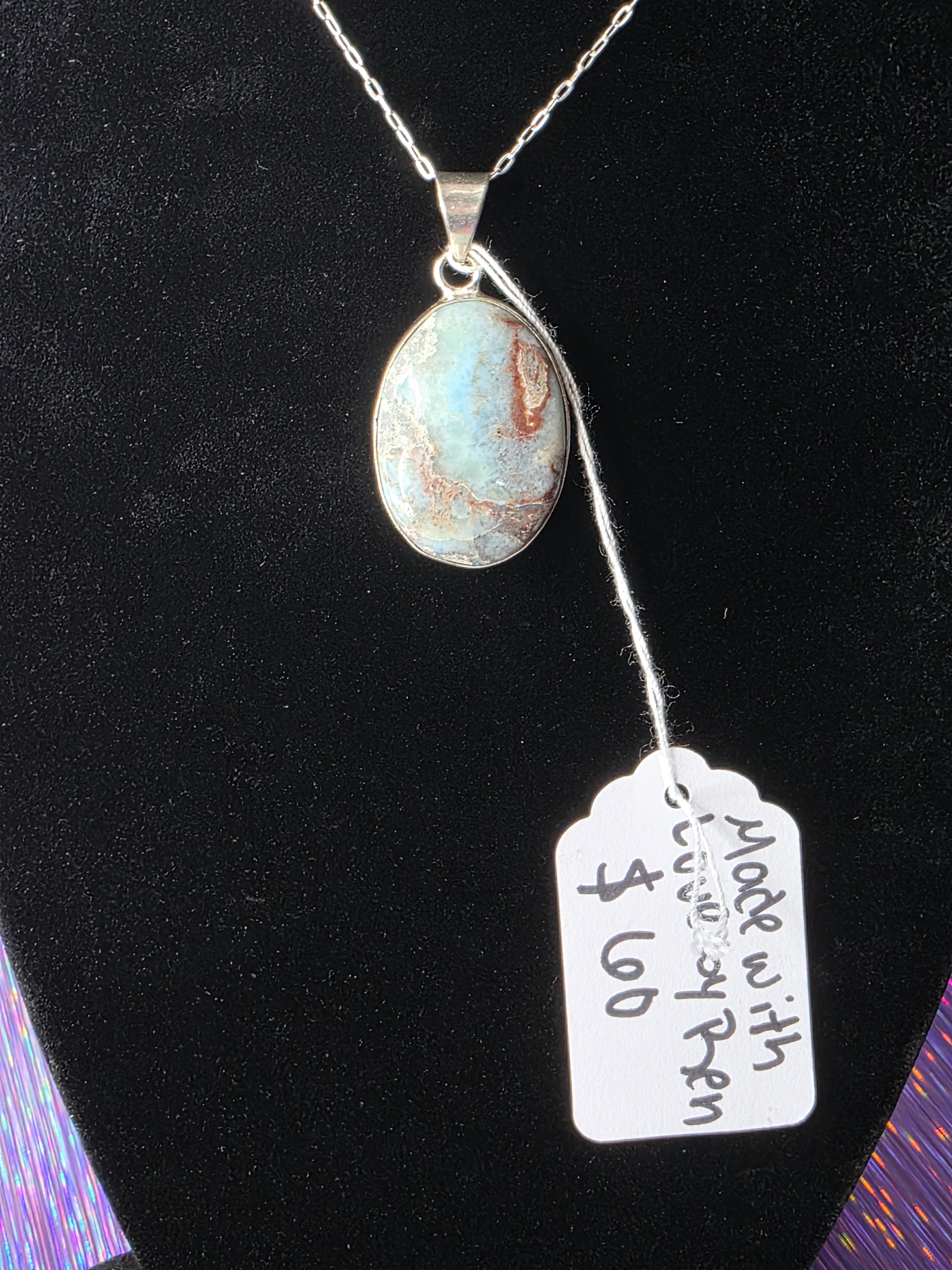 Silversmithed Larimar Oval Pendant