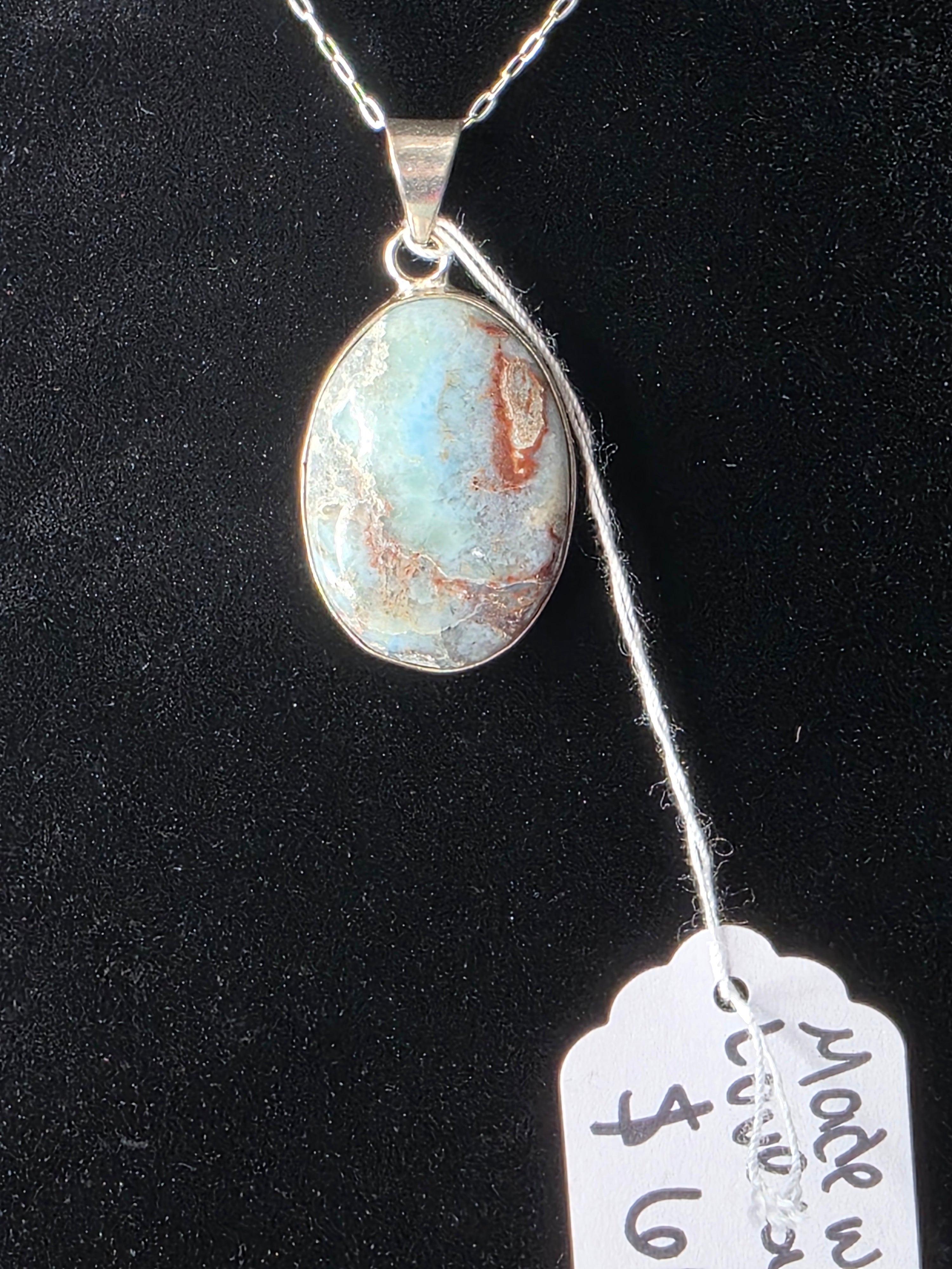 Silversmithed Larimar Oval Pendant
