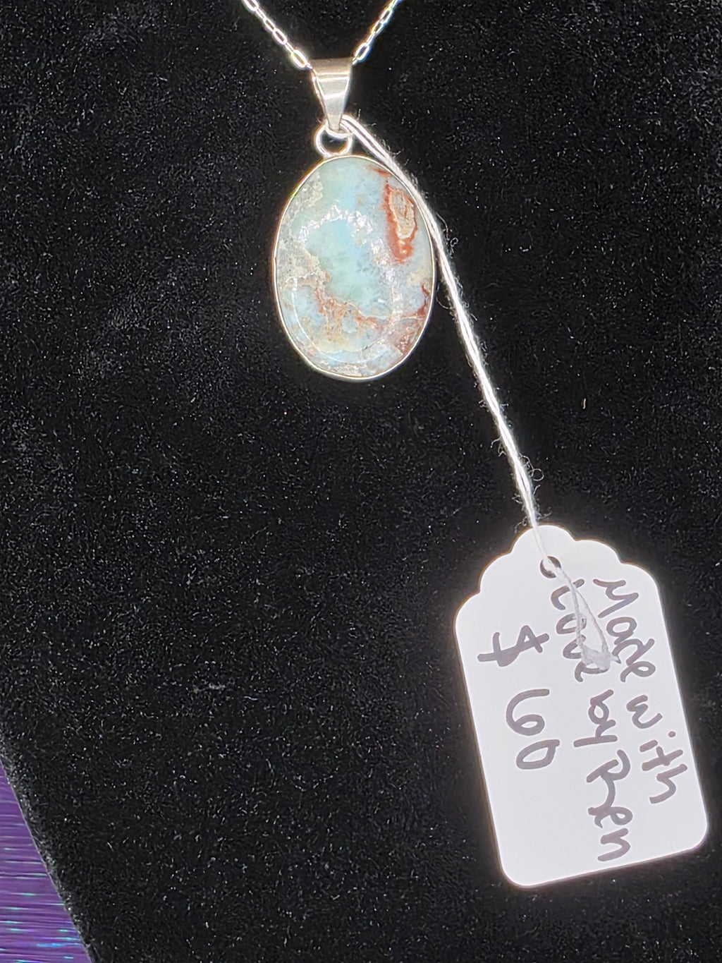 Silversmithed Larimar Oval Pendant