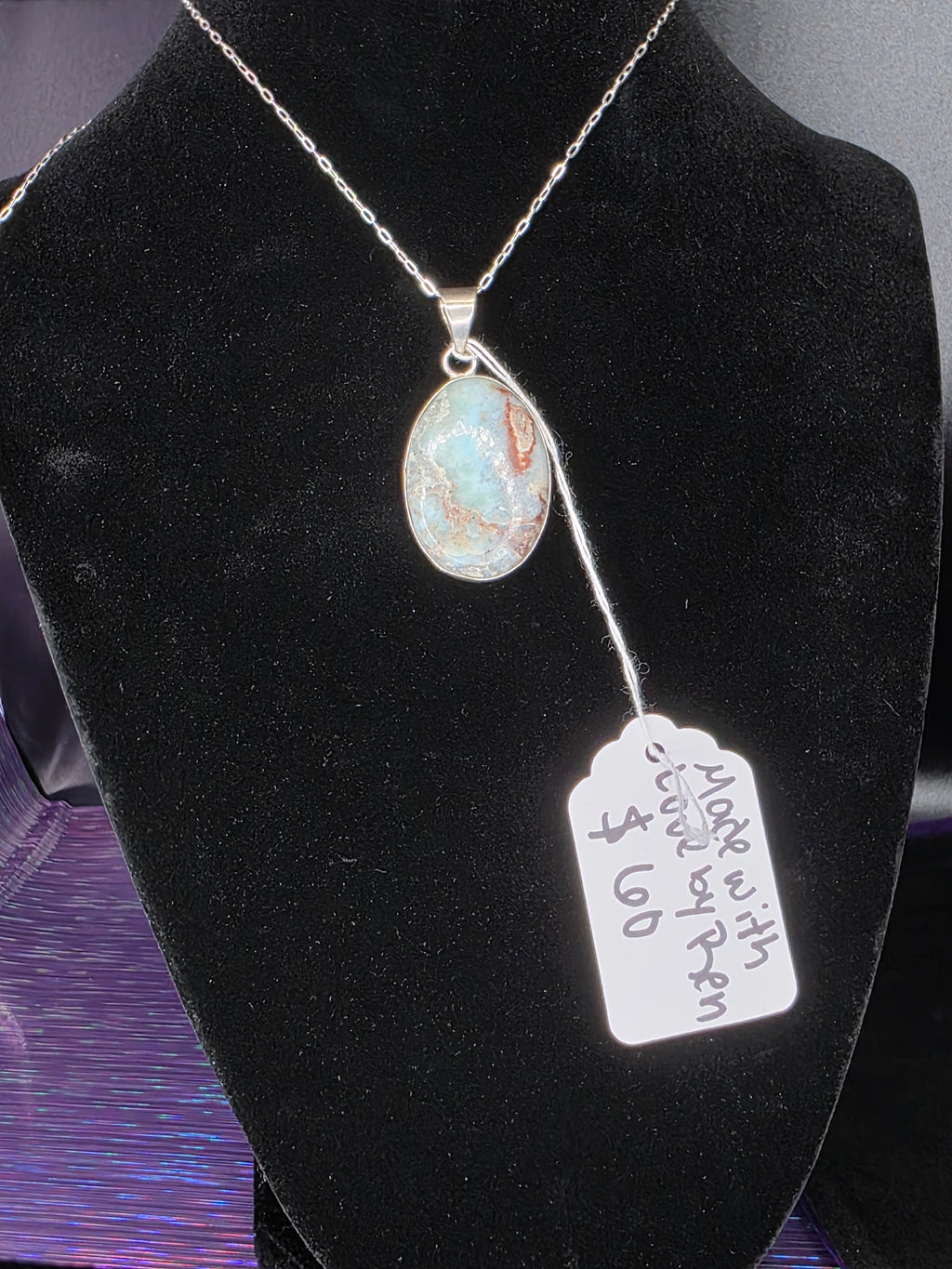 Silversmithed Larimar Oval Pendant
