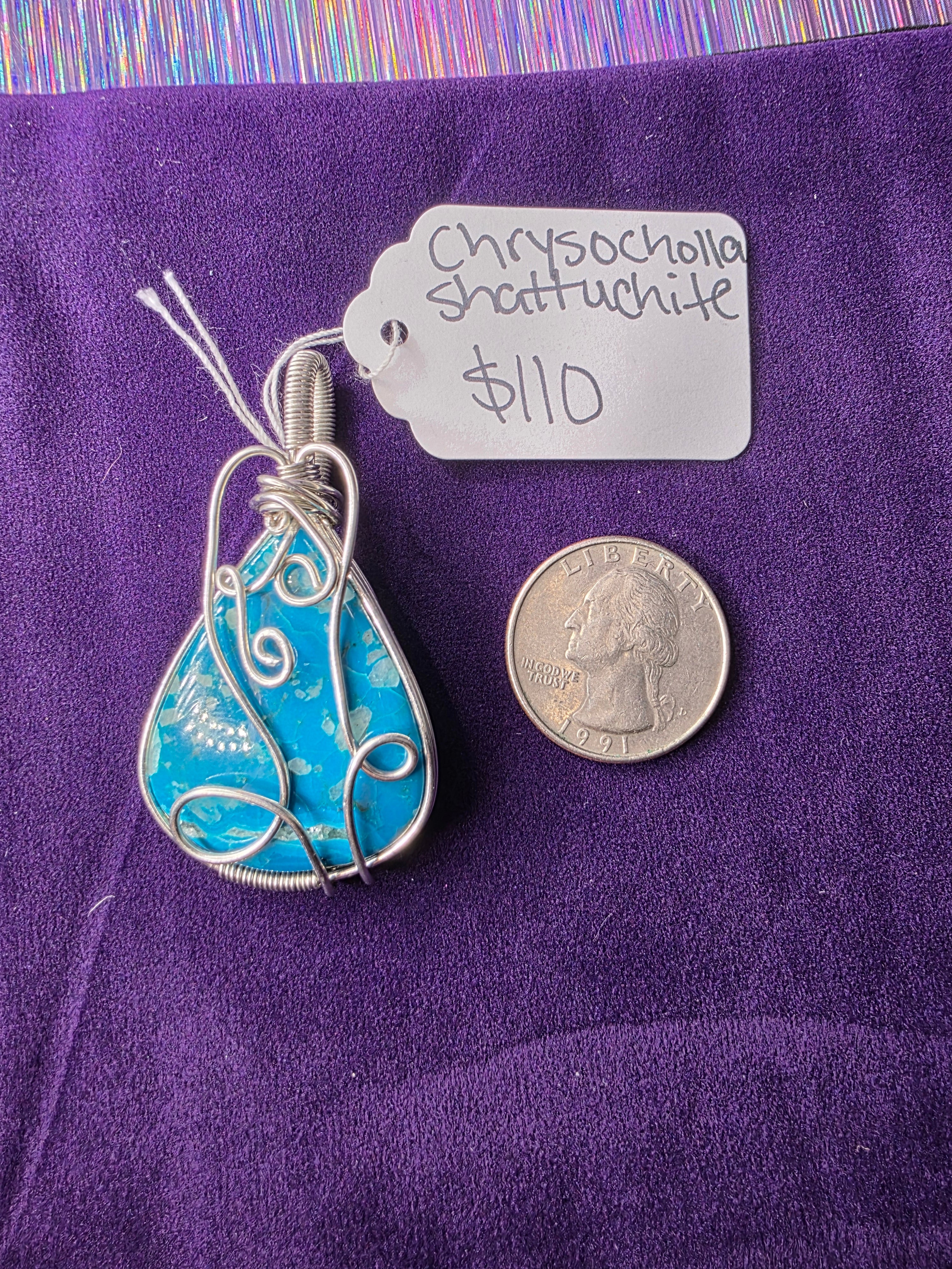Chrysocolla Shattuckite Teardrop Pendant