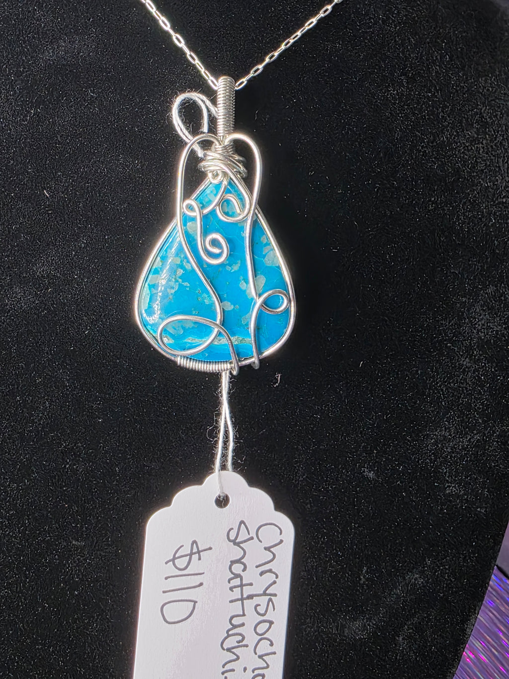 Chrysocolla Shattuckite Teardrop Pendant