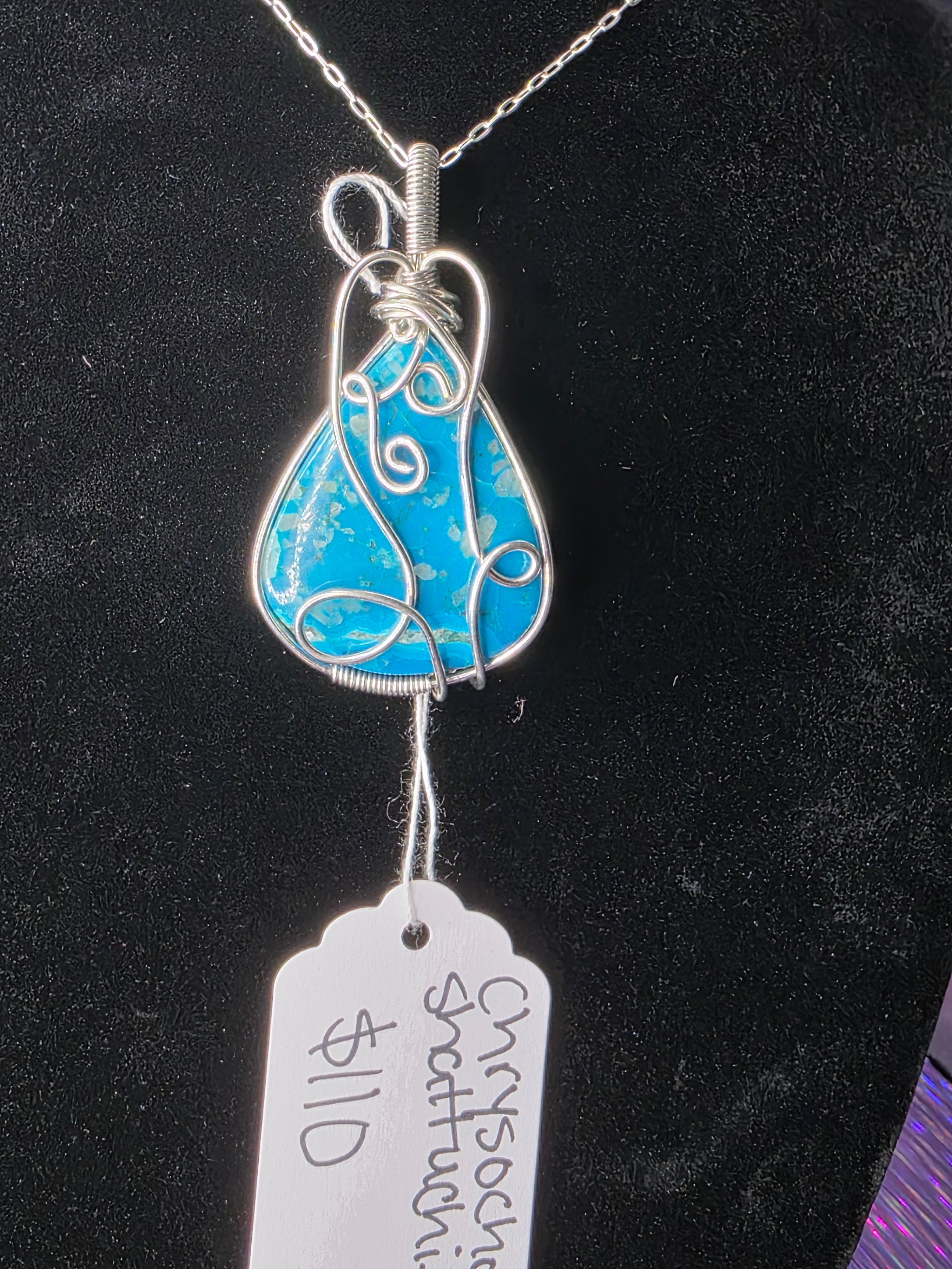 Chrysocolla Shattuckite Teardrop Pendant
