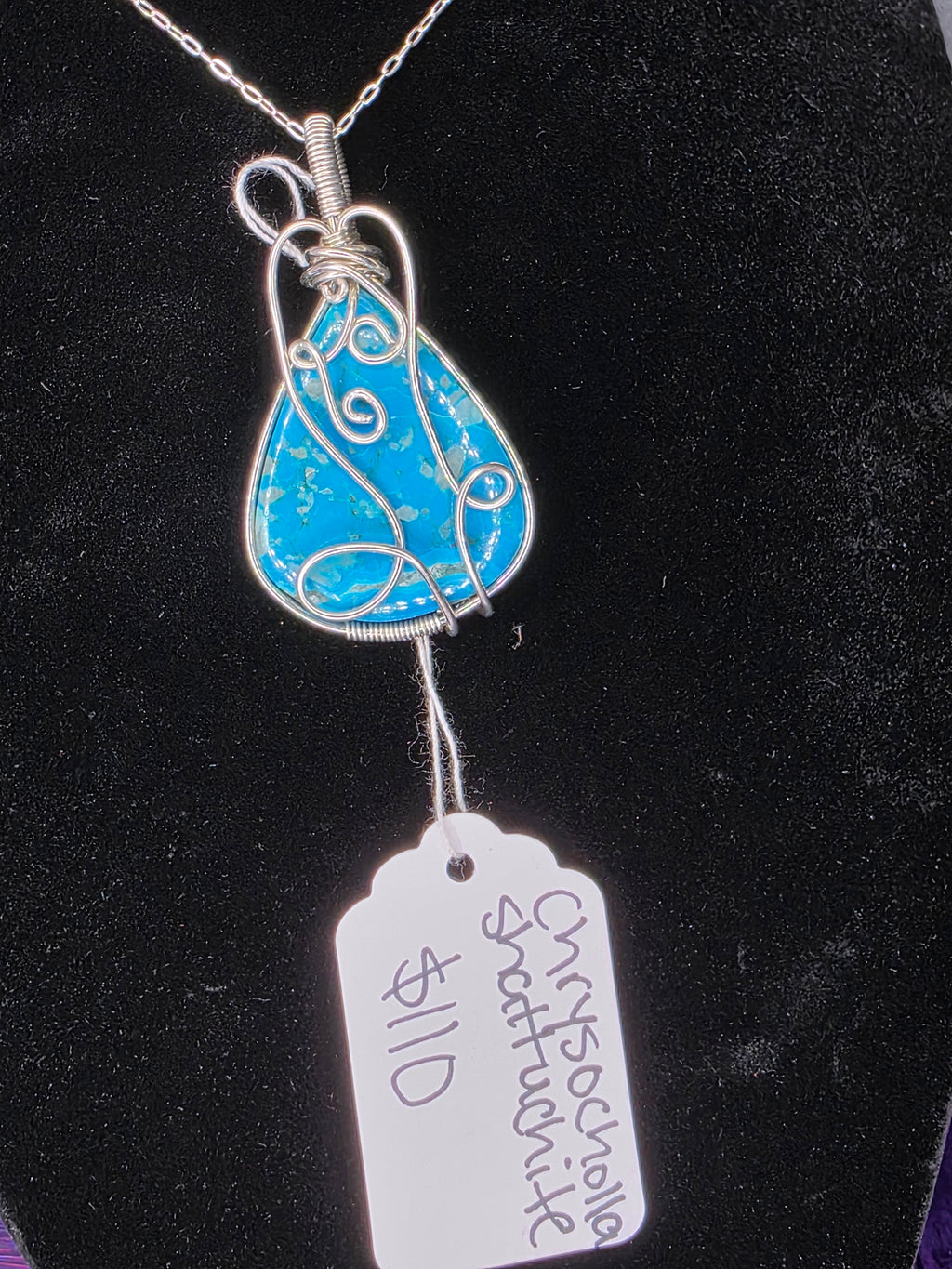 Chrysocolla Shattuckite Teardrop Pendant