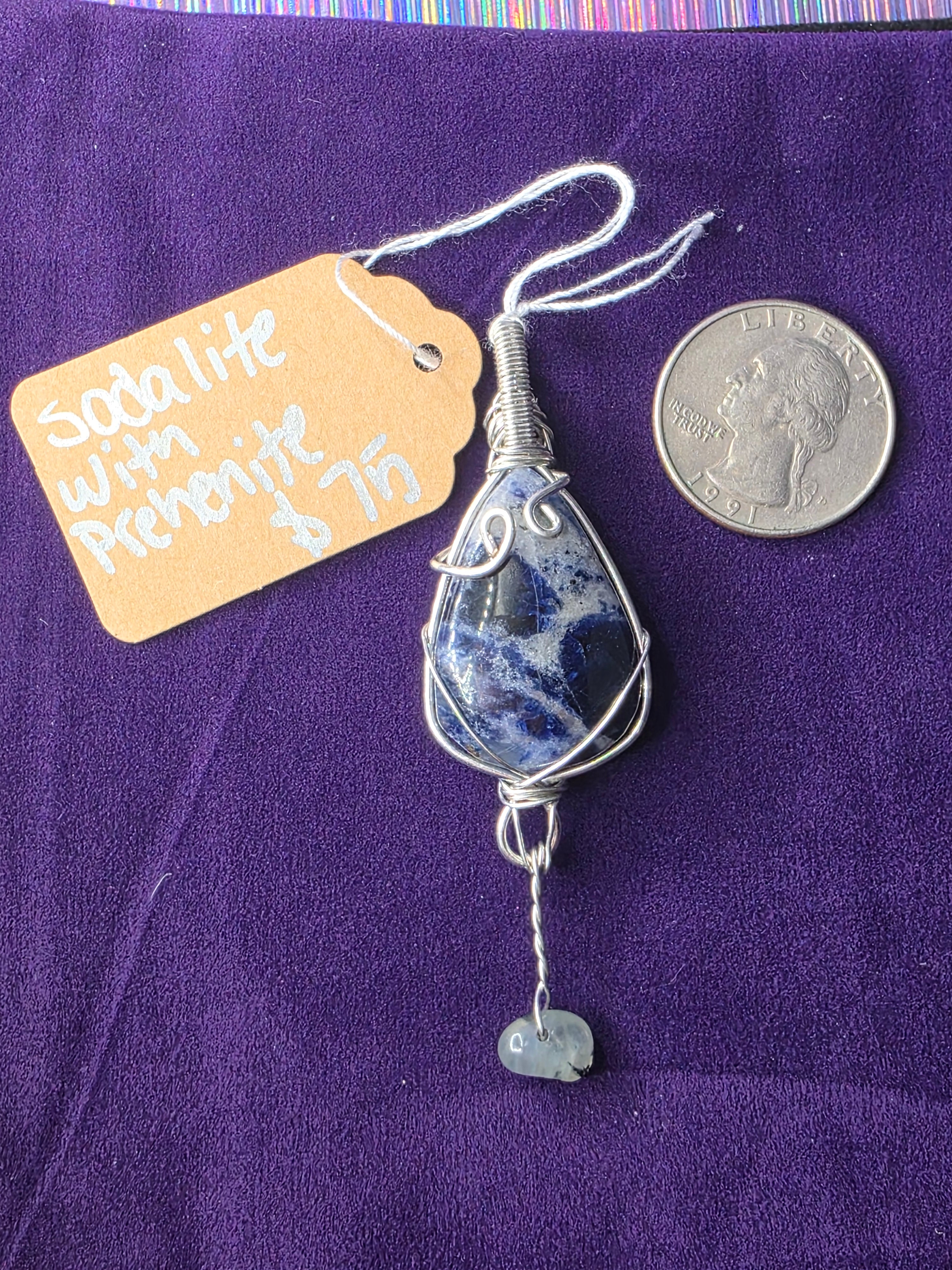 Sodalite with Prehnite Accent Teardrop Pendant