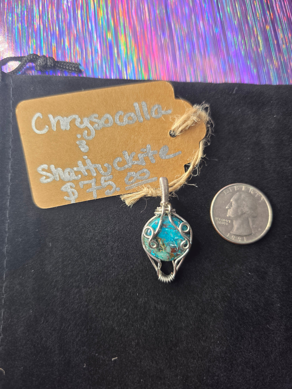 Chrysocolla and Shattuckite Round Pendant