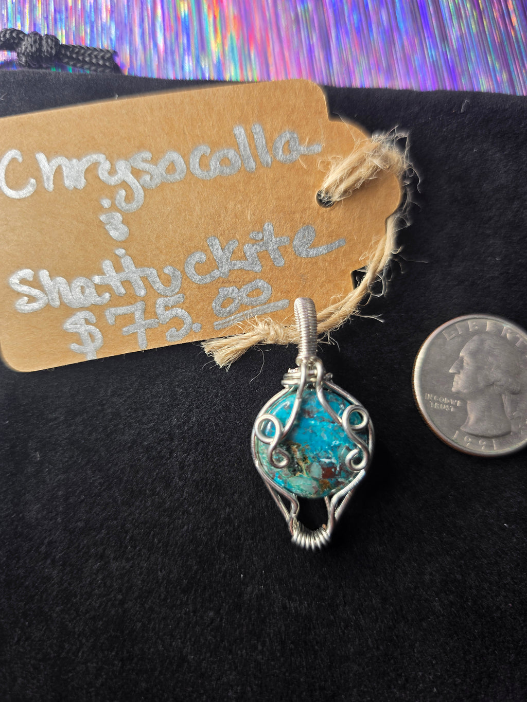 Chrysocolla and Shattuckite Round Pendant