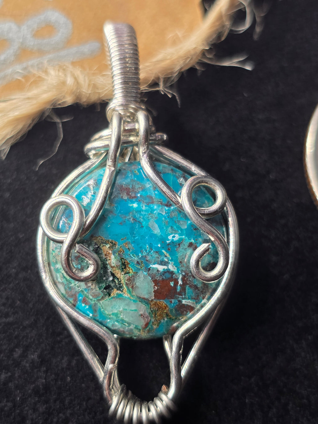 Chrysocolla and Shattuckite Round Pendant
